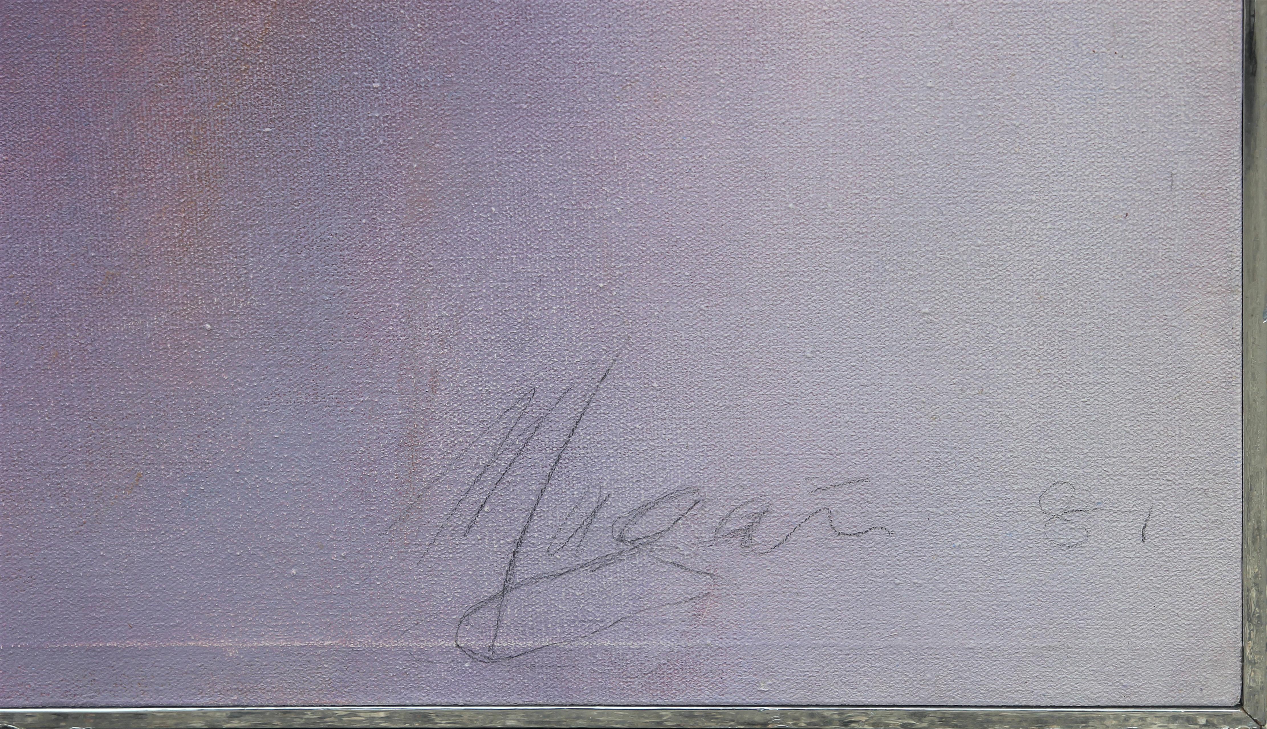 Pittura ad olio gestuale astratta dai toni viola in vendita 4