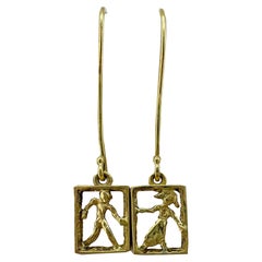"Tony & Maria" Long Wire Hook Dangle Earrings in 18 Karat Gold