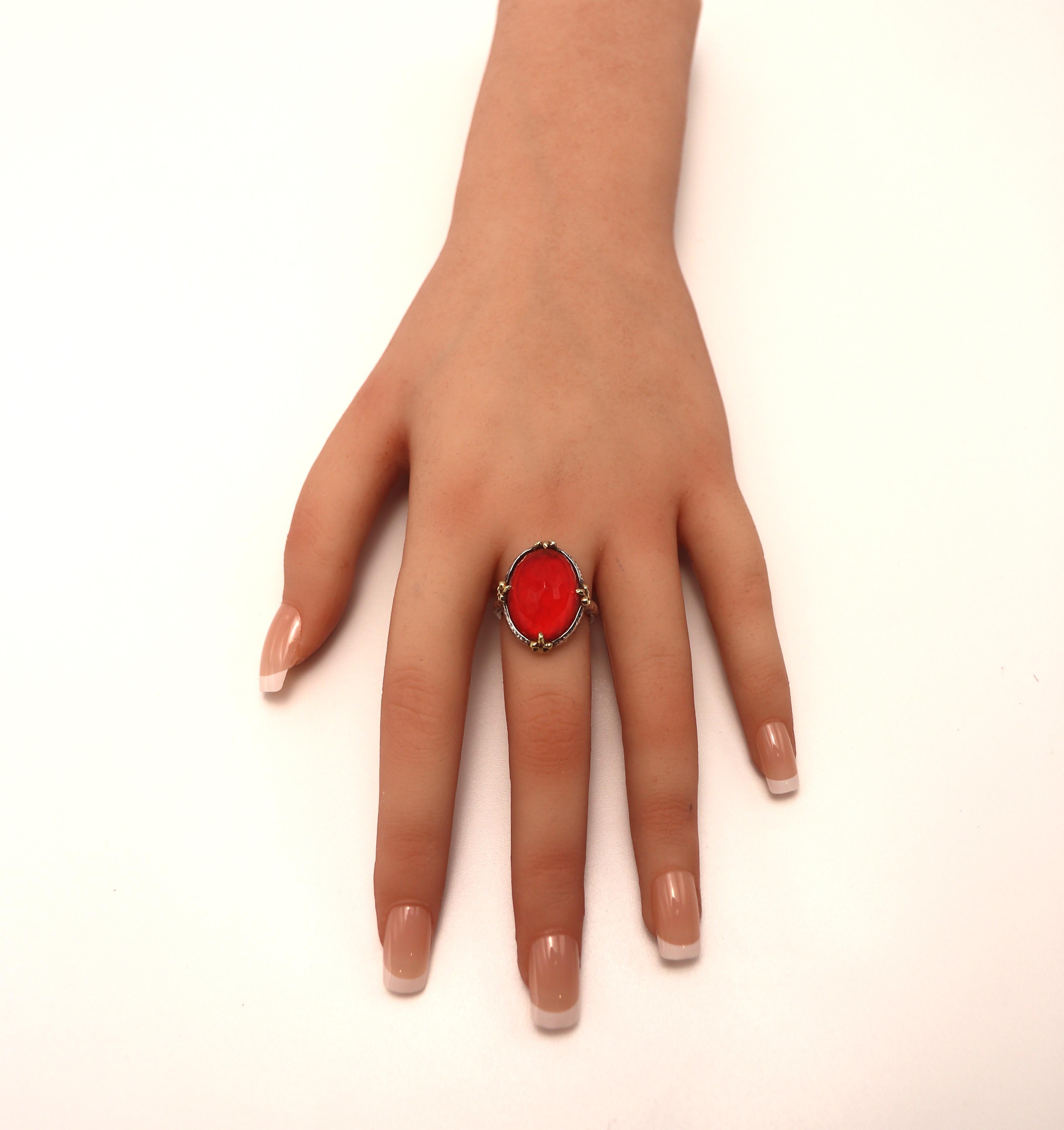 Tony McCabe Handmade Red Cocktail Ring In Excellent Condition For Sale In Stamford, CT