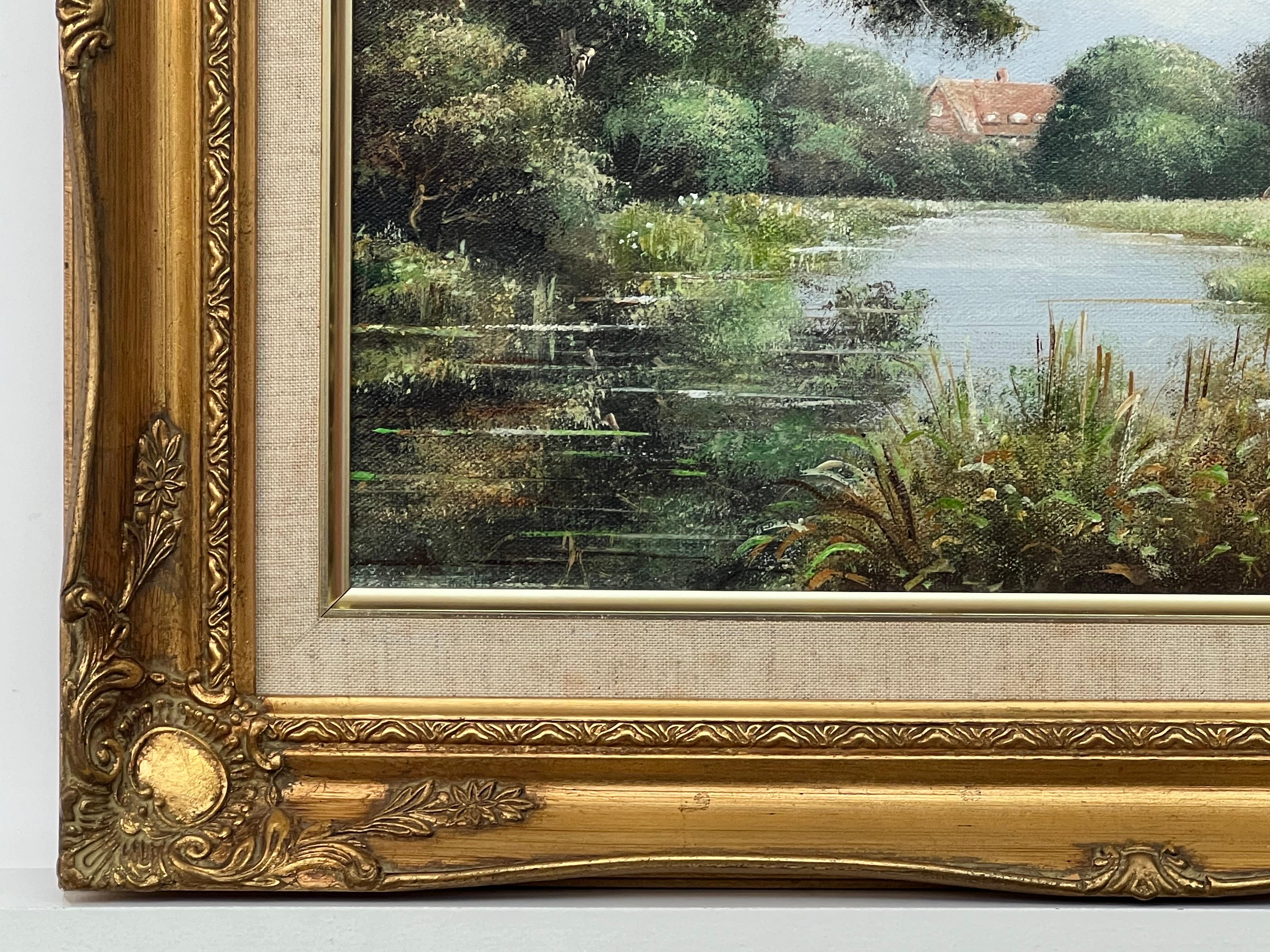 Pradera fluvial con ganado y cabaña en la campiña inglesa por Artista británico en venta 1
