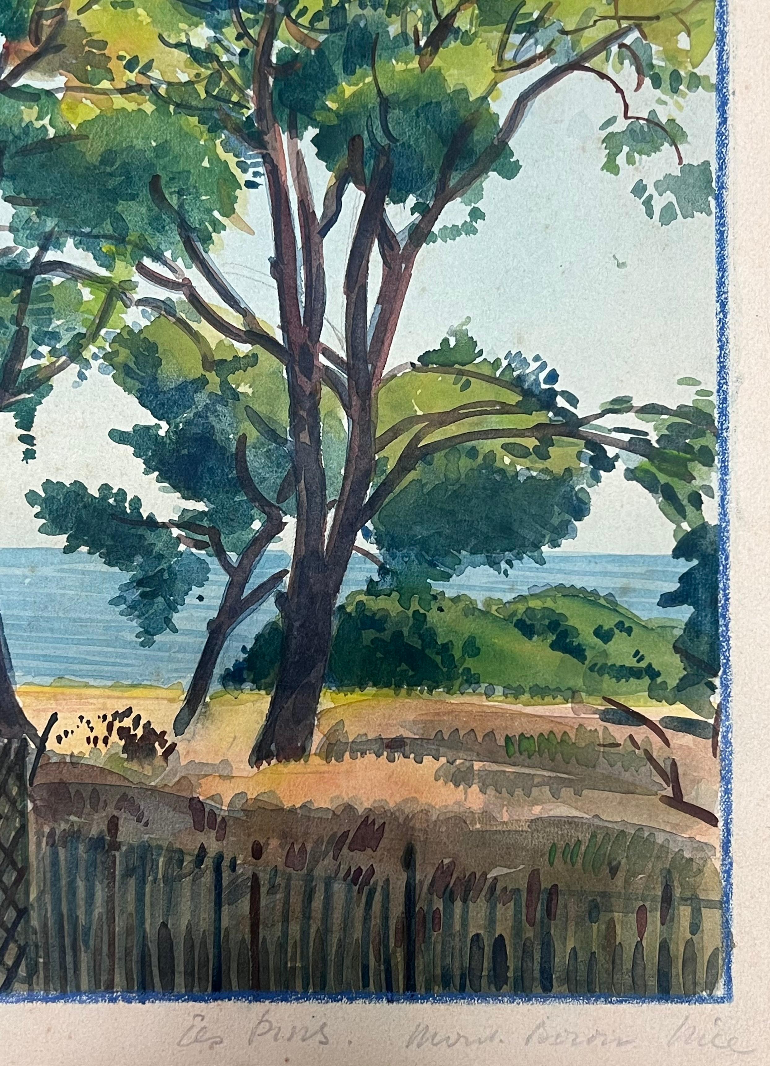 Pini luminosi che si affacciano sul mare blu brillante di Mont Boron, bel dipinto - Art Postimpressionismo di  Tony Minartz 