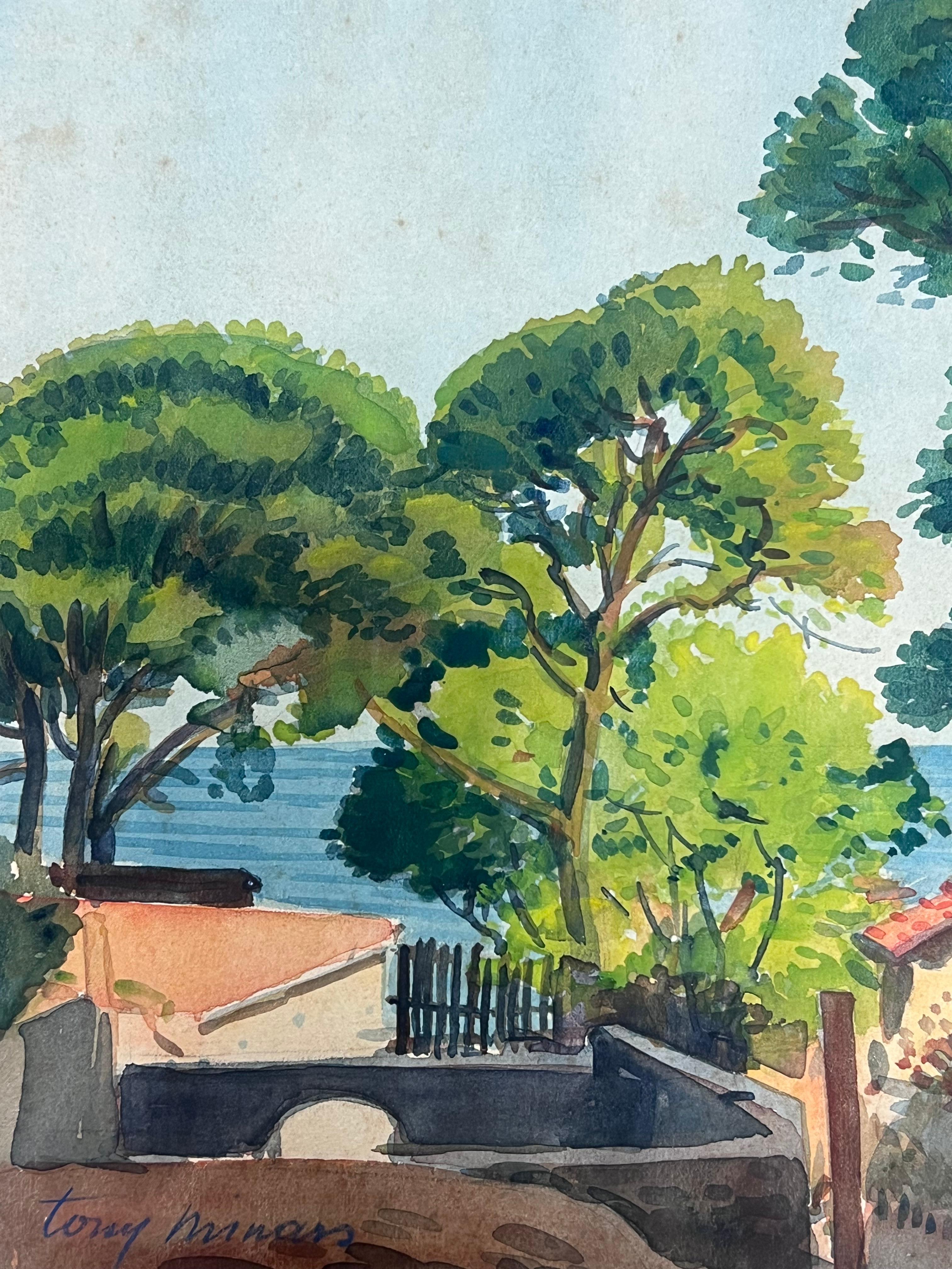 Mont Boron, Nizza
Tony Minartz (francese, 1873 - 1994)  
acquerello firmato su carta d'artista
Titolato sul verso
dipinto: 12,75 x 17 pollici
Provenienza: collezione privata nel sud della Francia, 
Condit: ottime condizioni con alcuni segni dell'età