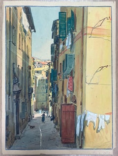 Old Town Nice Back Street Houses Antique French Impressionist Watercolor