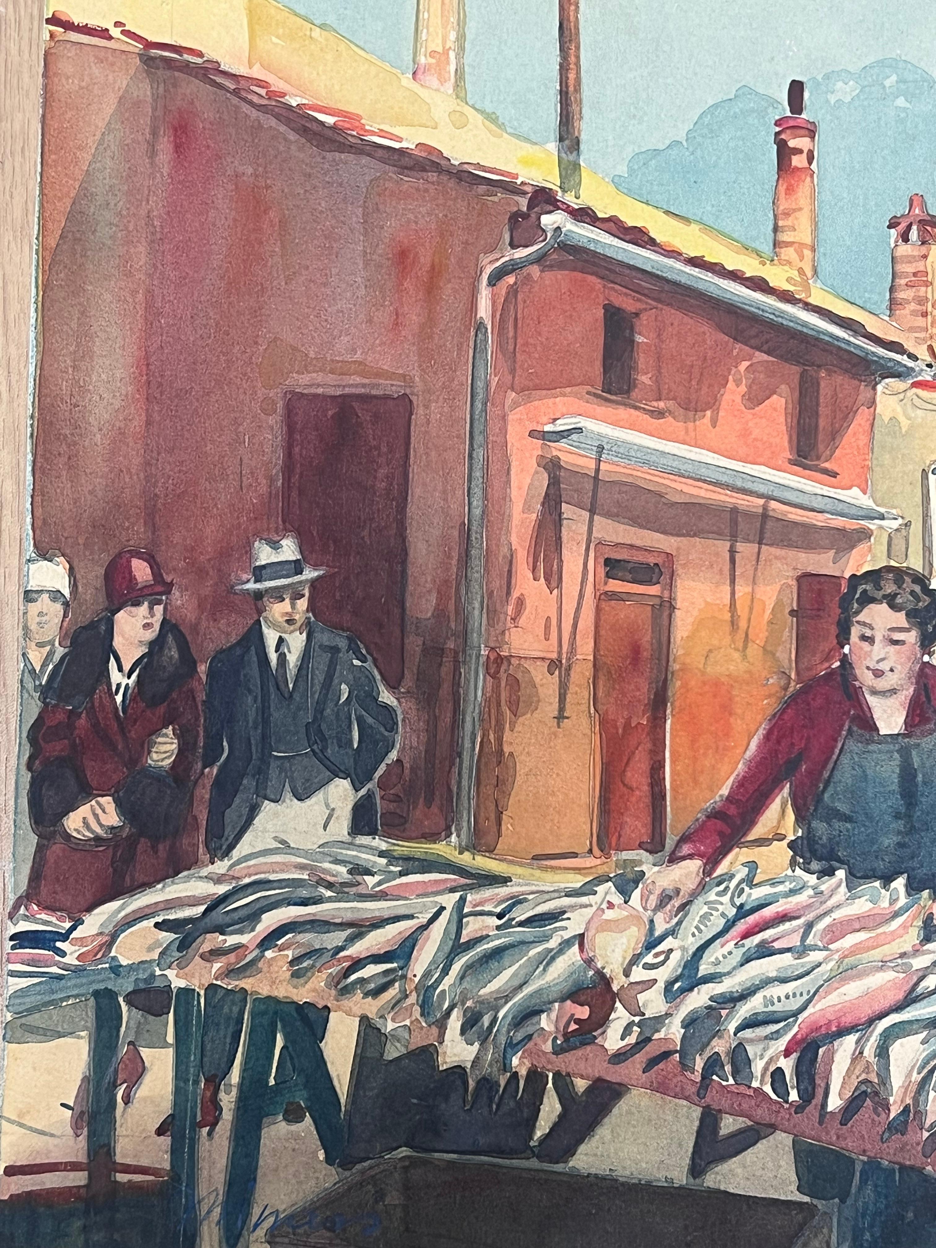 Bustling Fish Market Scene in Nice, France
Tony Minartz (French, 1873 - 1994)   
signed watercolour on artist paper
titled verso
painting : 12.5 x 15.5 inches
Provenance: private collection in the South of France, 
Condition: very good condition