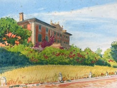 Grand Mediterranean Villa in Beaulie - Sur - Mer, Französisches Aquarellgemälde