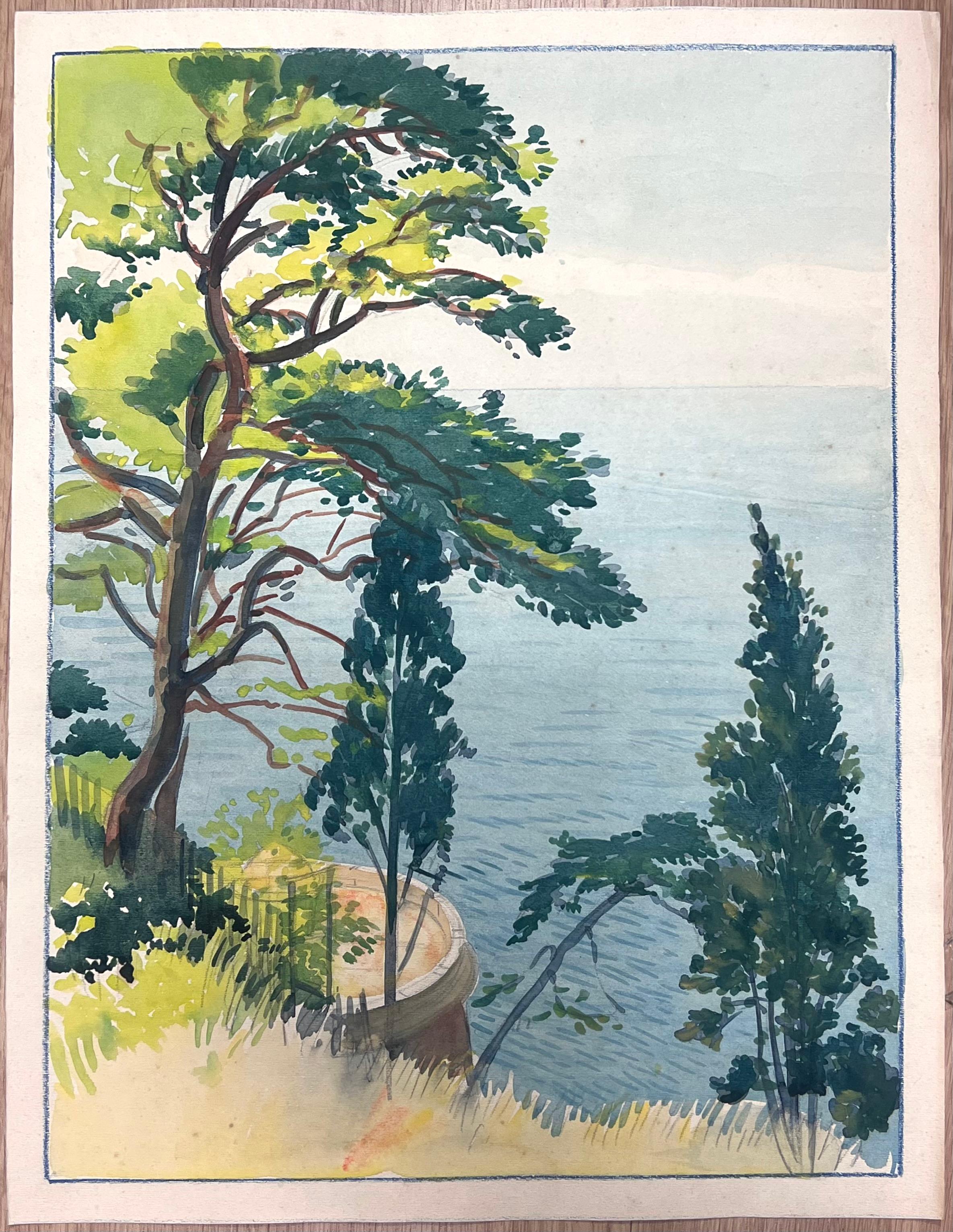 Jardin Exotique de Monaco Punto di vista Acquerello francese d'epoca - Art di  Tony Minartz 