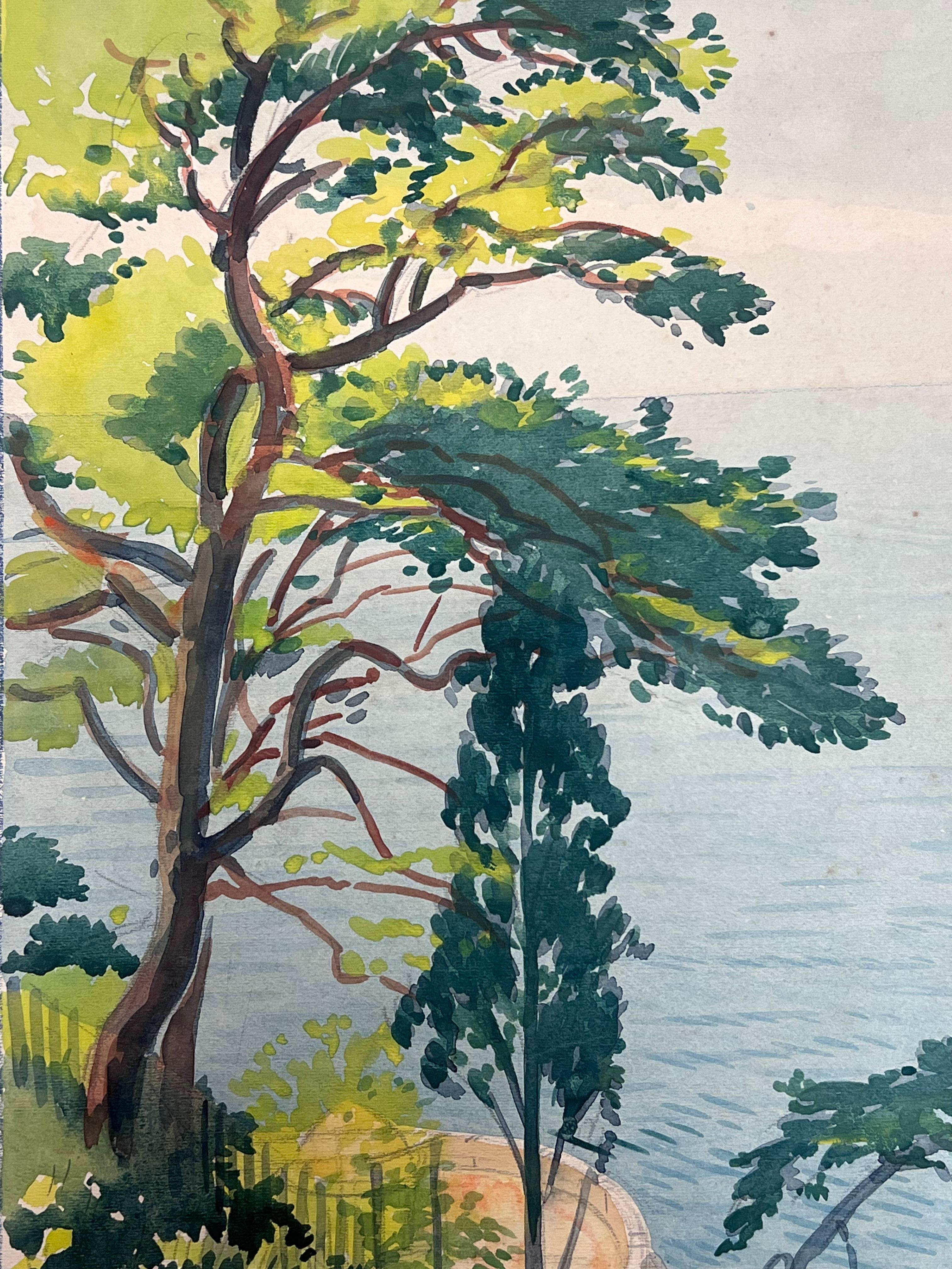 Jardin Exotique de Monaco Punto di vista Acquerello francese d'epoca - Art Postimpressionismo di  Tony Minartz 