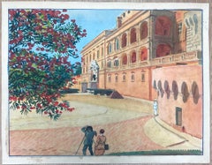 Paparazzi at The Prince’s Palace of Monaco Vintage French Watercolour Painting