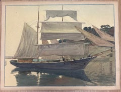 Sailing Ship at Anchor in the Grey Waters of the Mediterranean French Painting