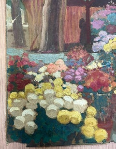 Vibrant Outdoor Flower Market in Nice French Oil Painting