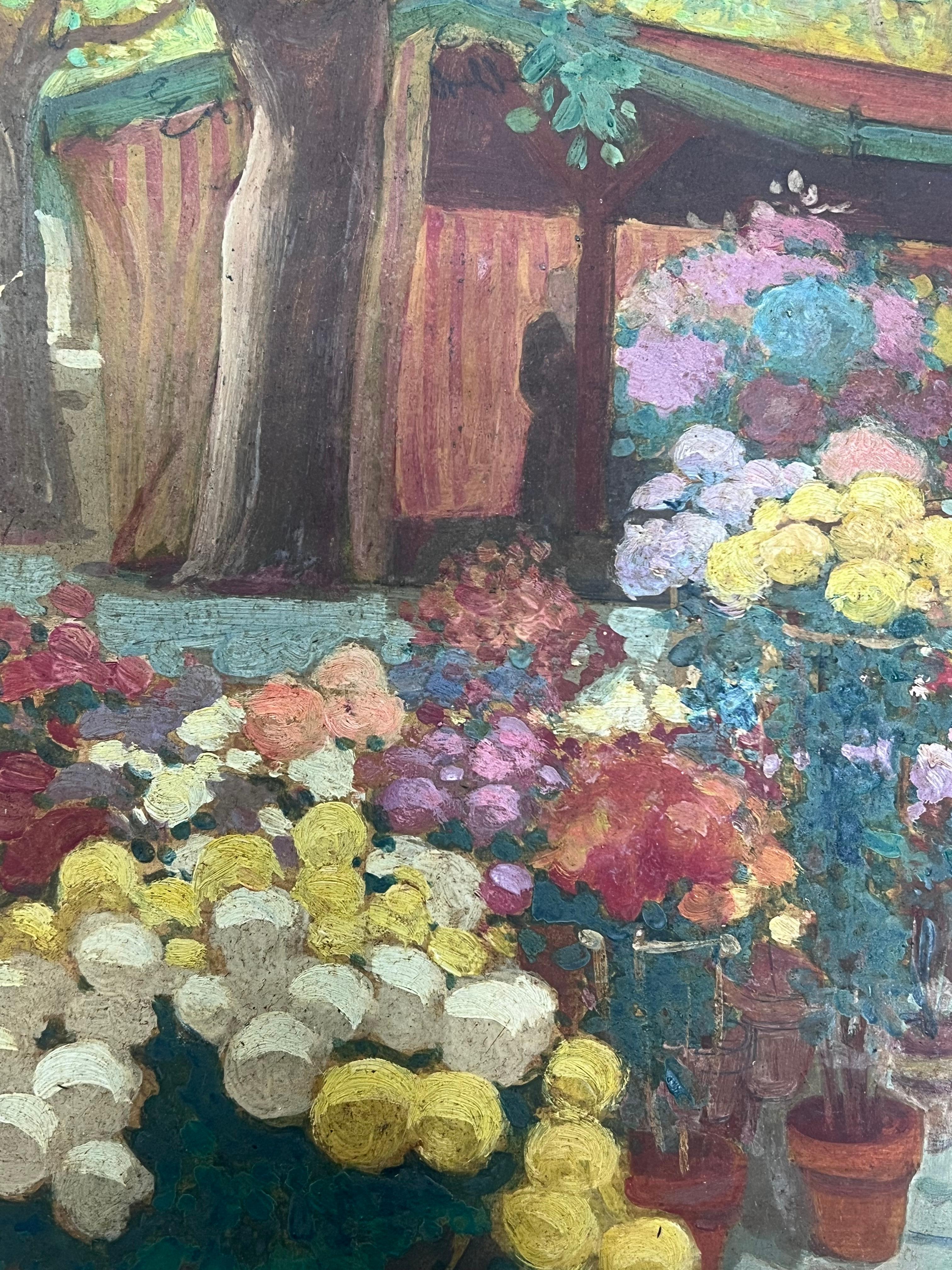 Vibrante mercado de flores al aire libre en Niza Pintura al óleo francesa - Painting Posimpresionista de  Tony Minartz 