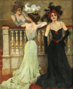 Elegantes - 20th Century Oil, Elegant Ladies Figures in Interior by Tony Minartz