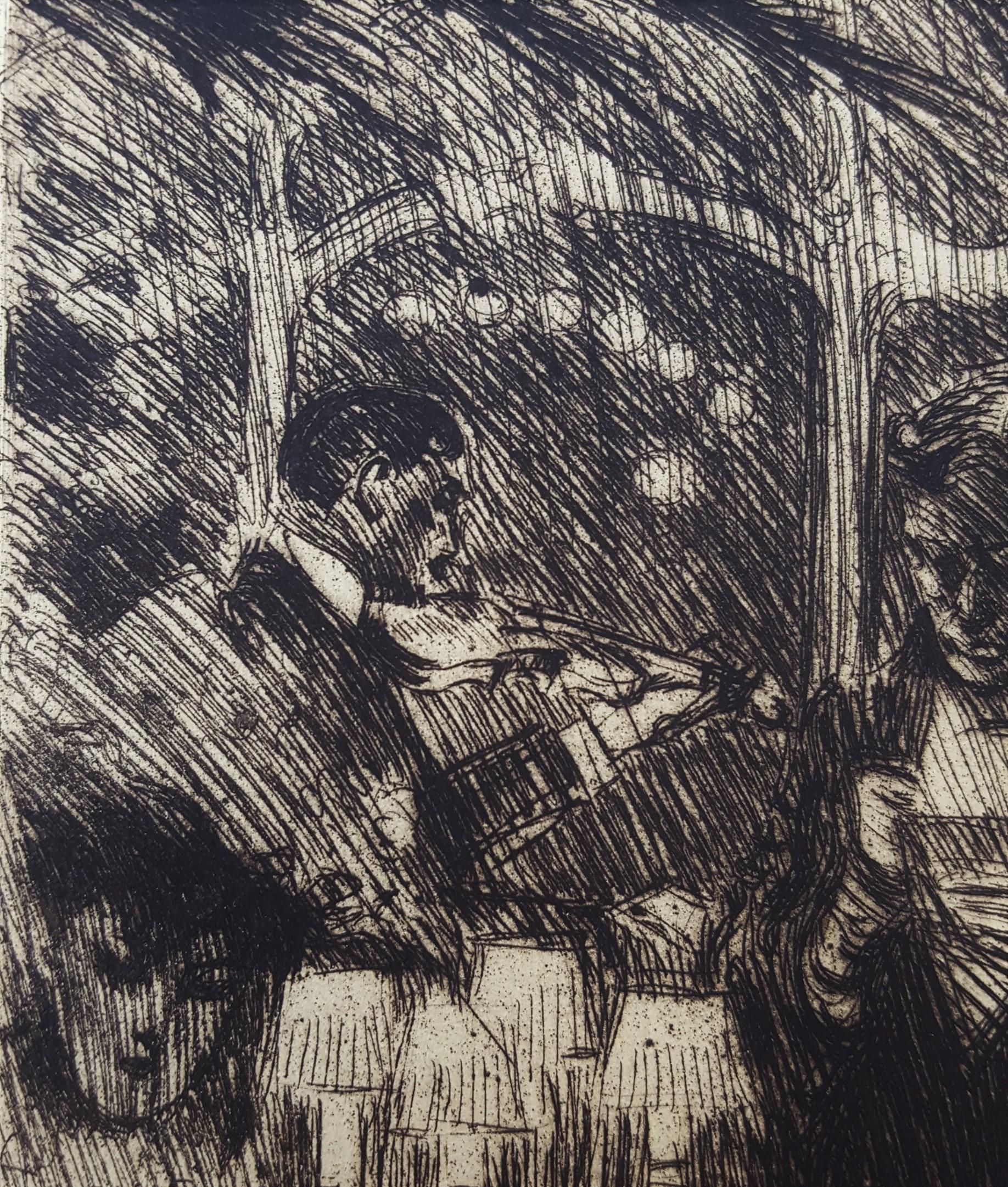 Au Restaurant /// French Impressionist Etching Lady Girl Figurative Modern Art 3