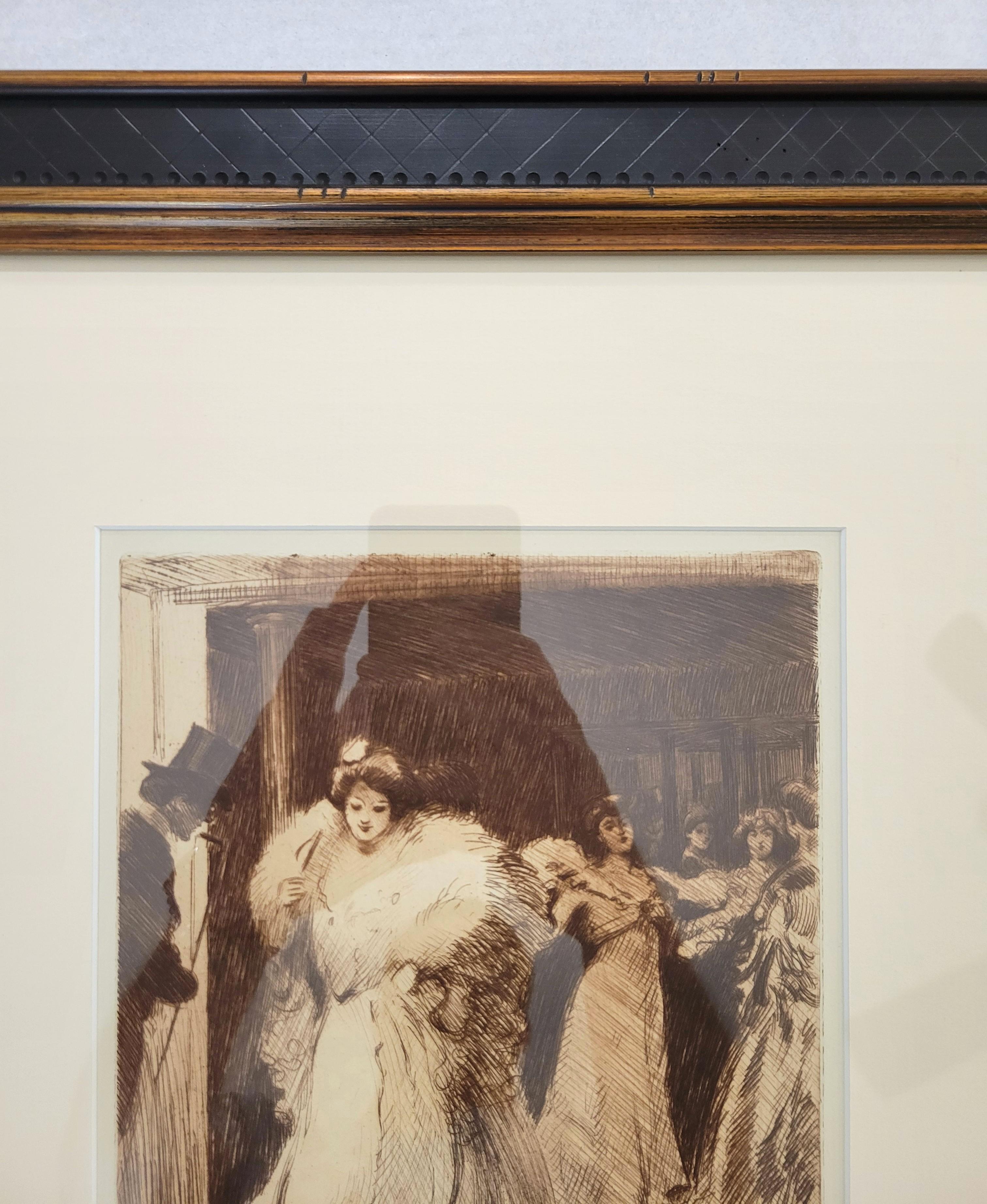 L'Avant-Foyer de l'Opera /// Aguafuerte Impresionista Francés Figurativo Dama Hombre en venta 4