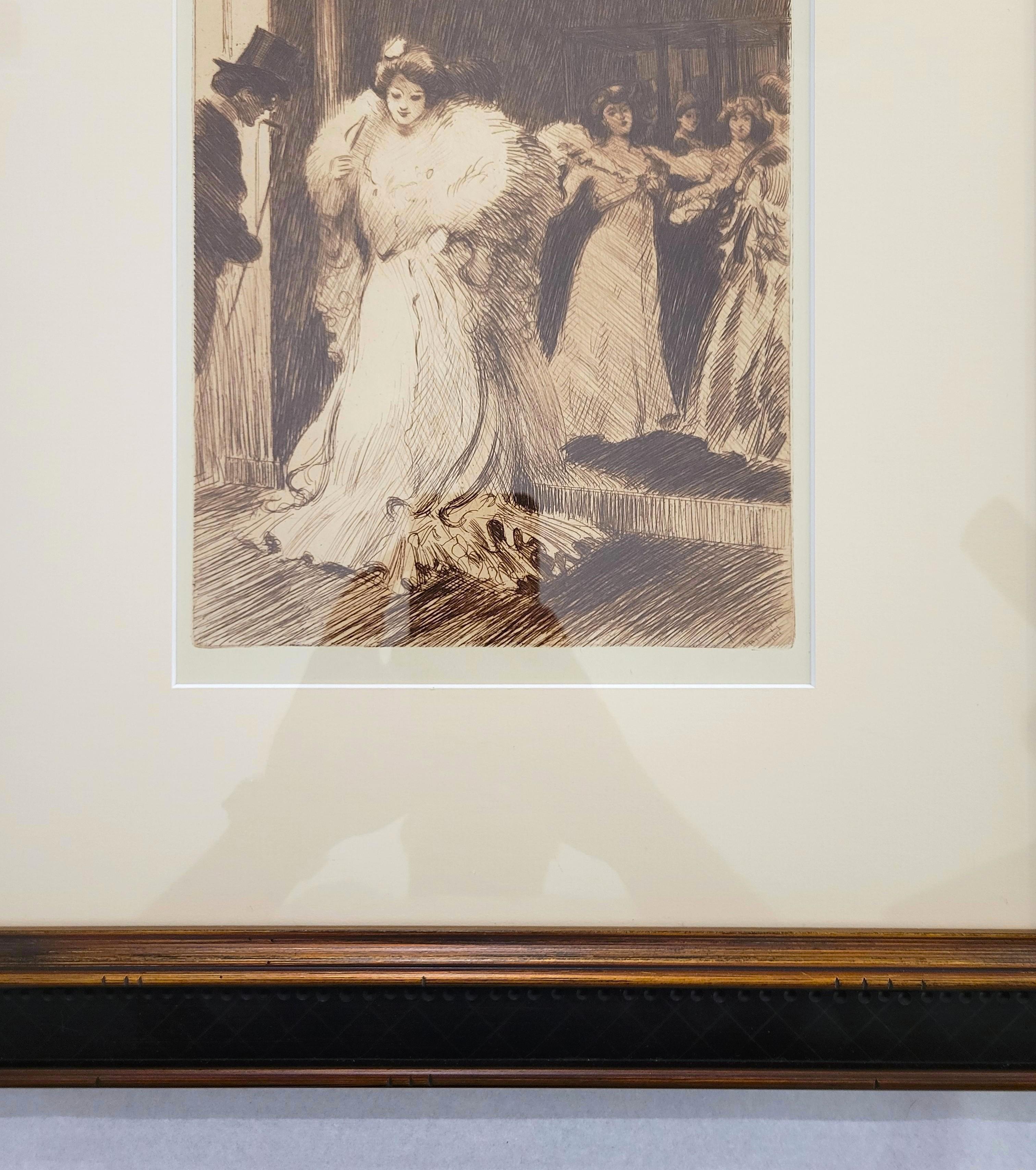 L'Avant-Foyer de l'Opera /// Aguafuerte Impresionista Francés Figurativo Dama Hombre en venta 5