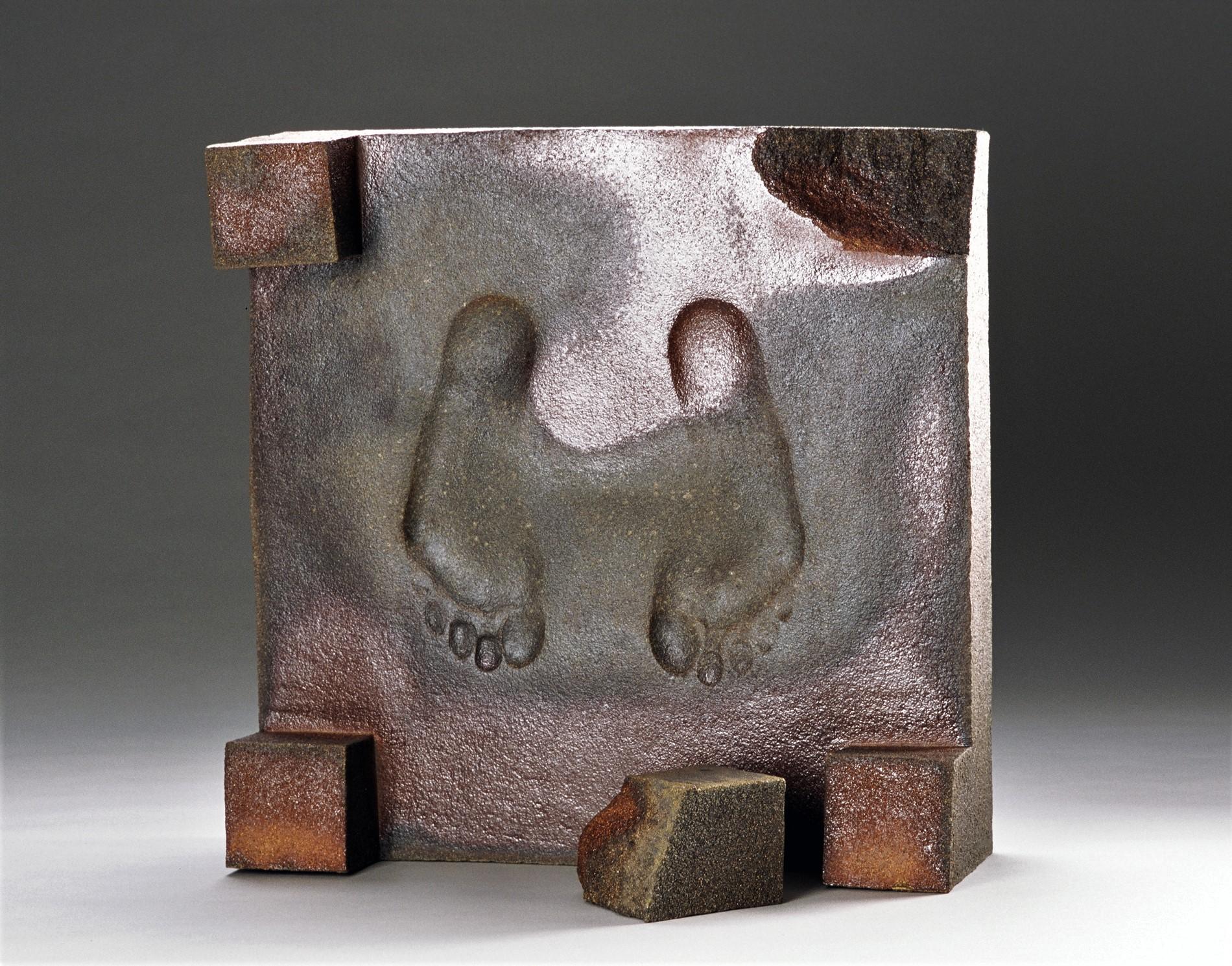 Ceramic wood-fired sculpture, impression of feet: 'I And Thou ' - Sculpture by Tony Moore