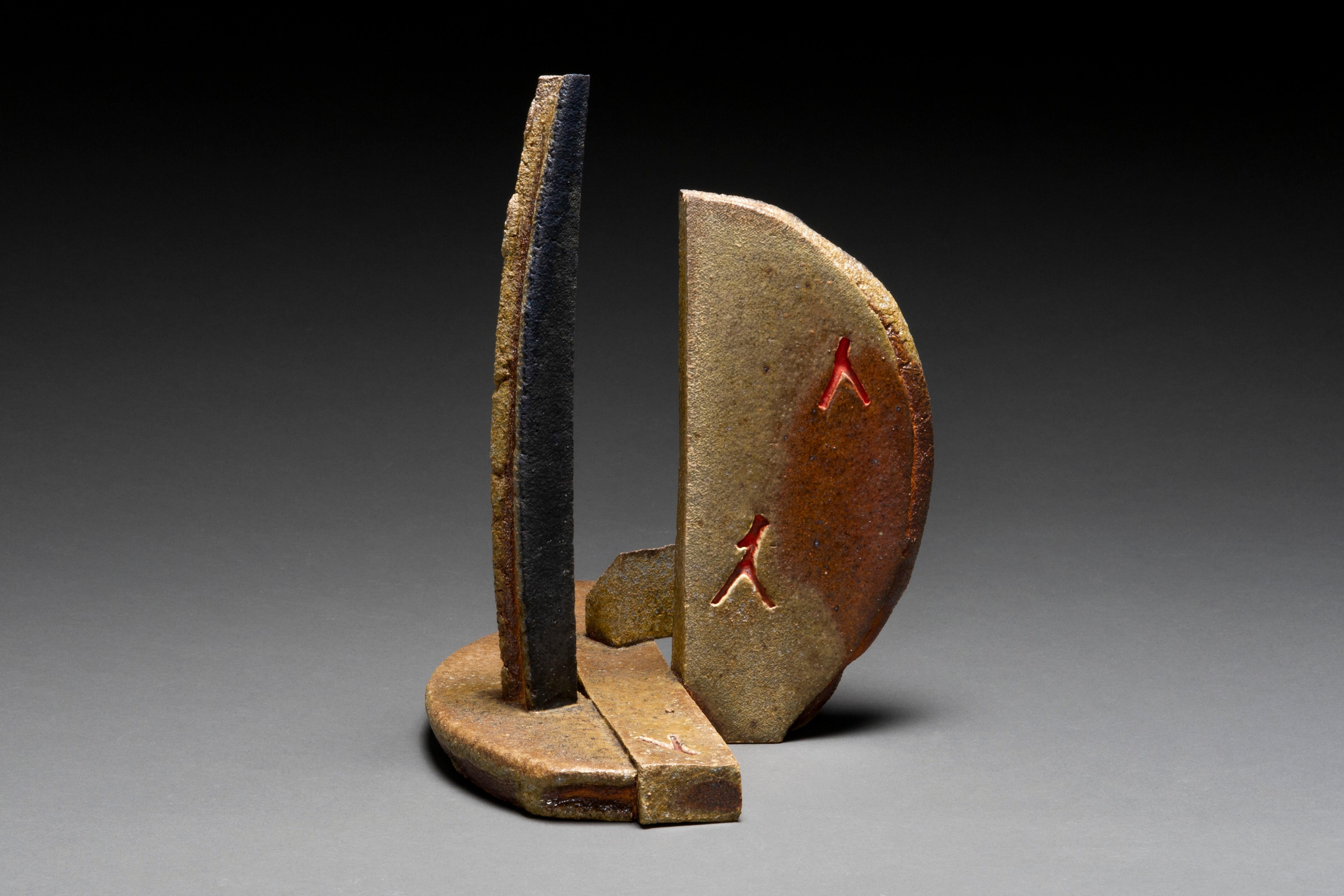 Wood-fired ceramic abstract sculpture: 'One' - Black Abstract Sculpture by Tony Moore