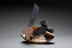 Sculpture abstraite en céramique cuite au bois : « Trois »