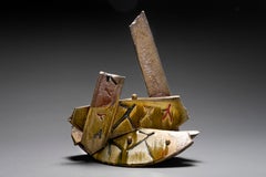 Wood-fired ceramic abstract sculpture: 'Three'