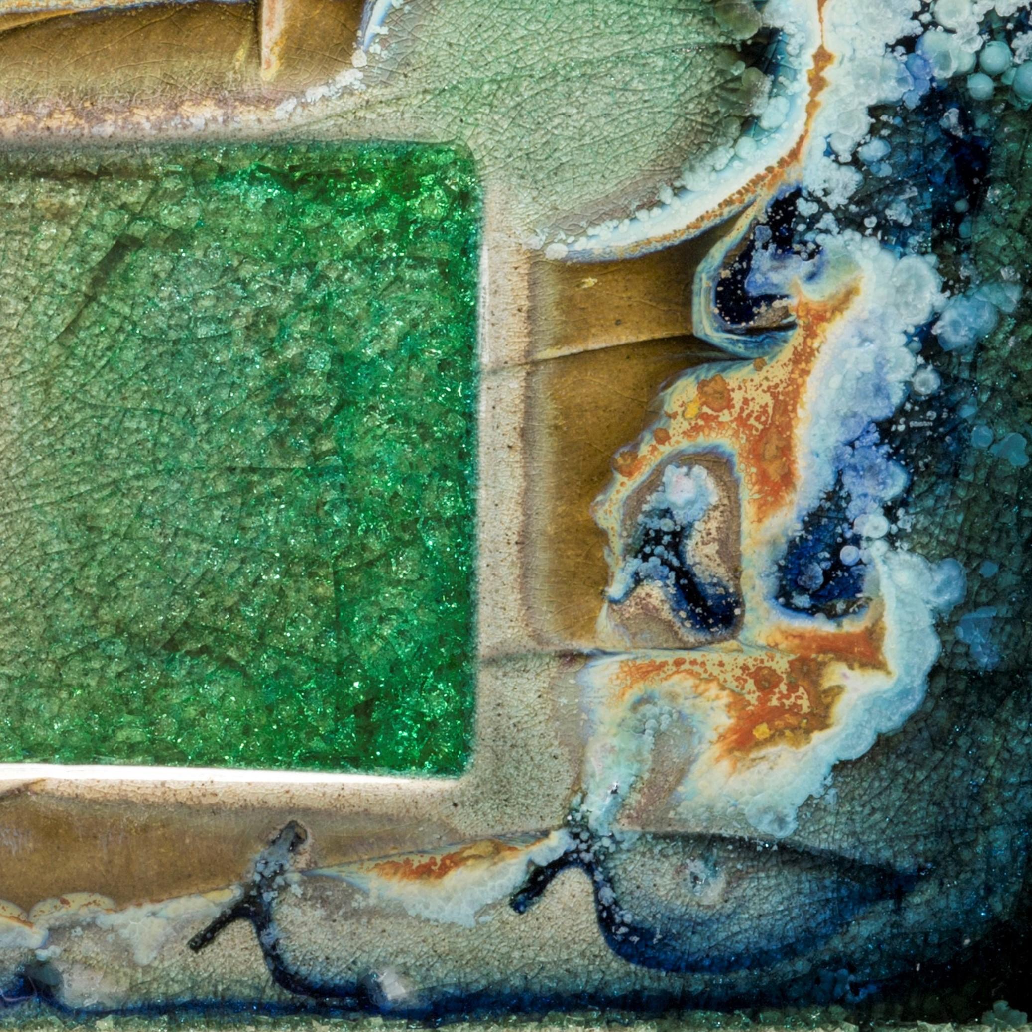 Holzgebranntes Keramikgemälde: „Fire Painting 10.4.19“ (Grau), Abstract Painting, von Tony Moore