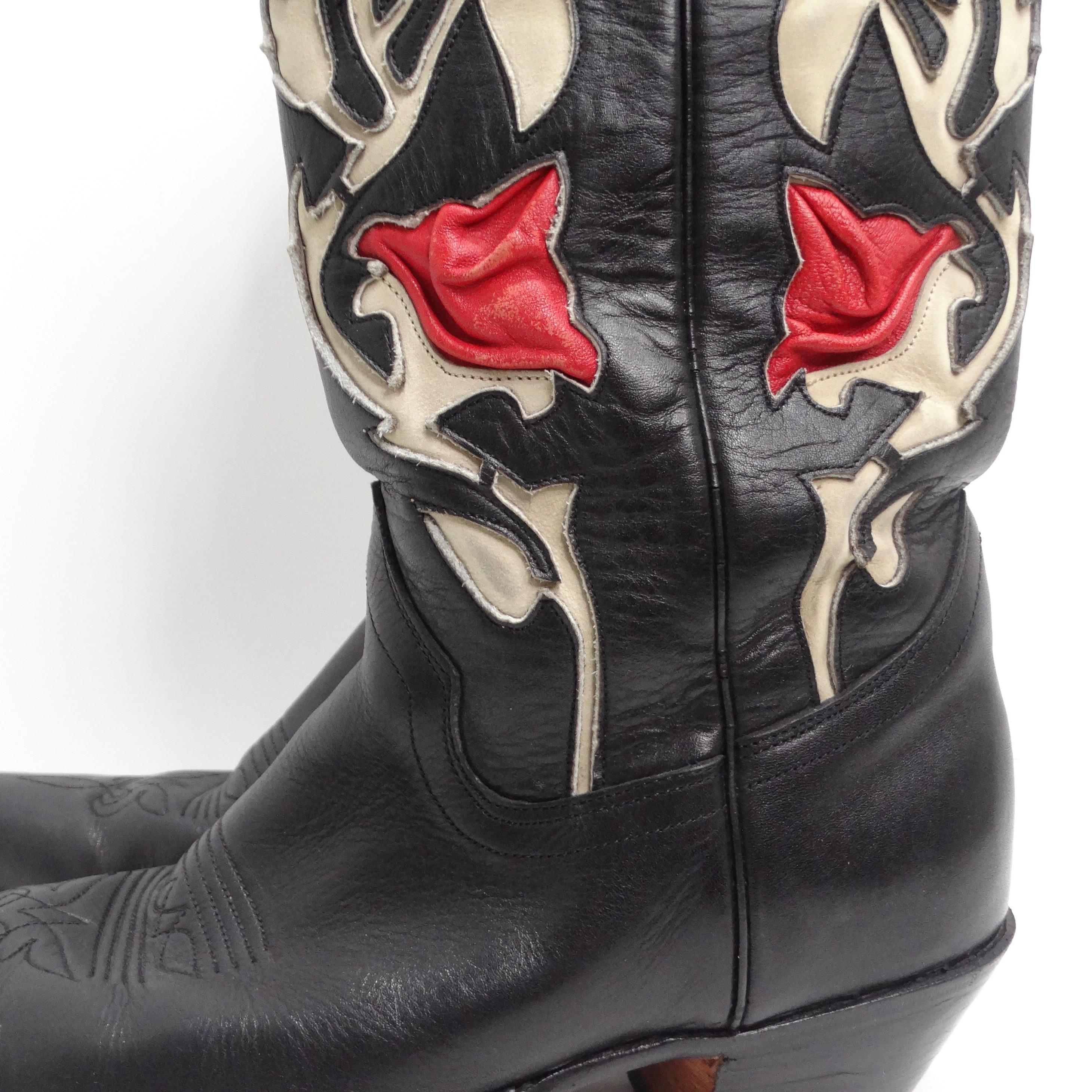 Tony Mora Black and Red Leather Cowboy Boots For Sale 2