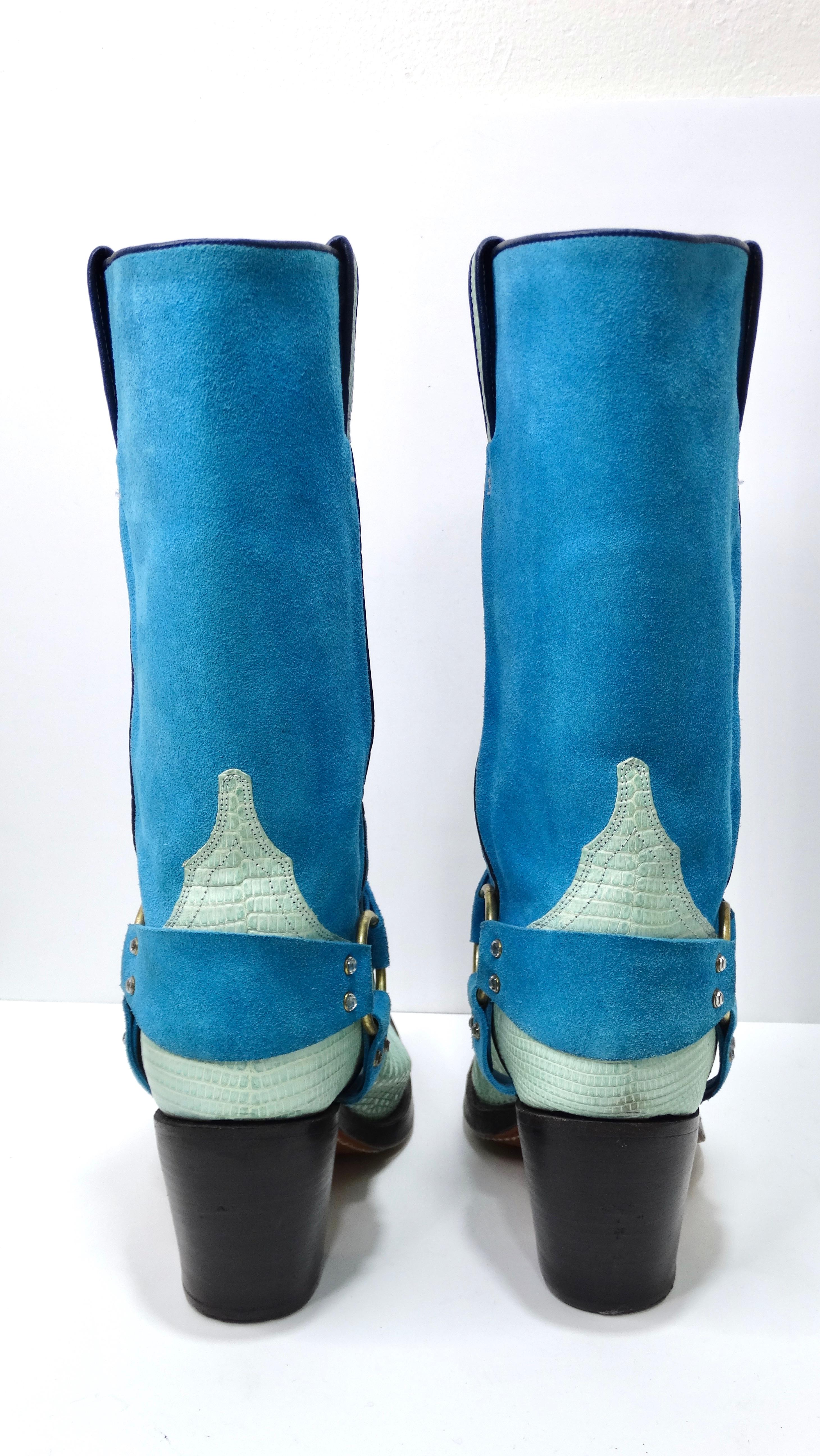 Tony Mora Blue Suede Leather Cowboy Boots 4