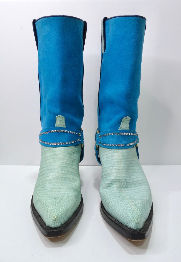 Tony Mora Blue Suede Leather Cowboy Boots For Sale at 1stDibs