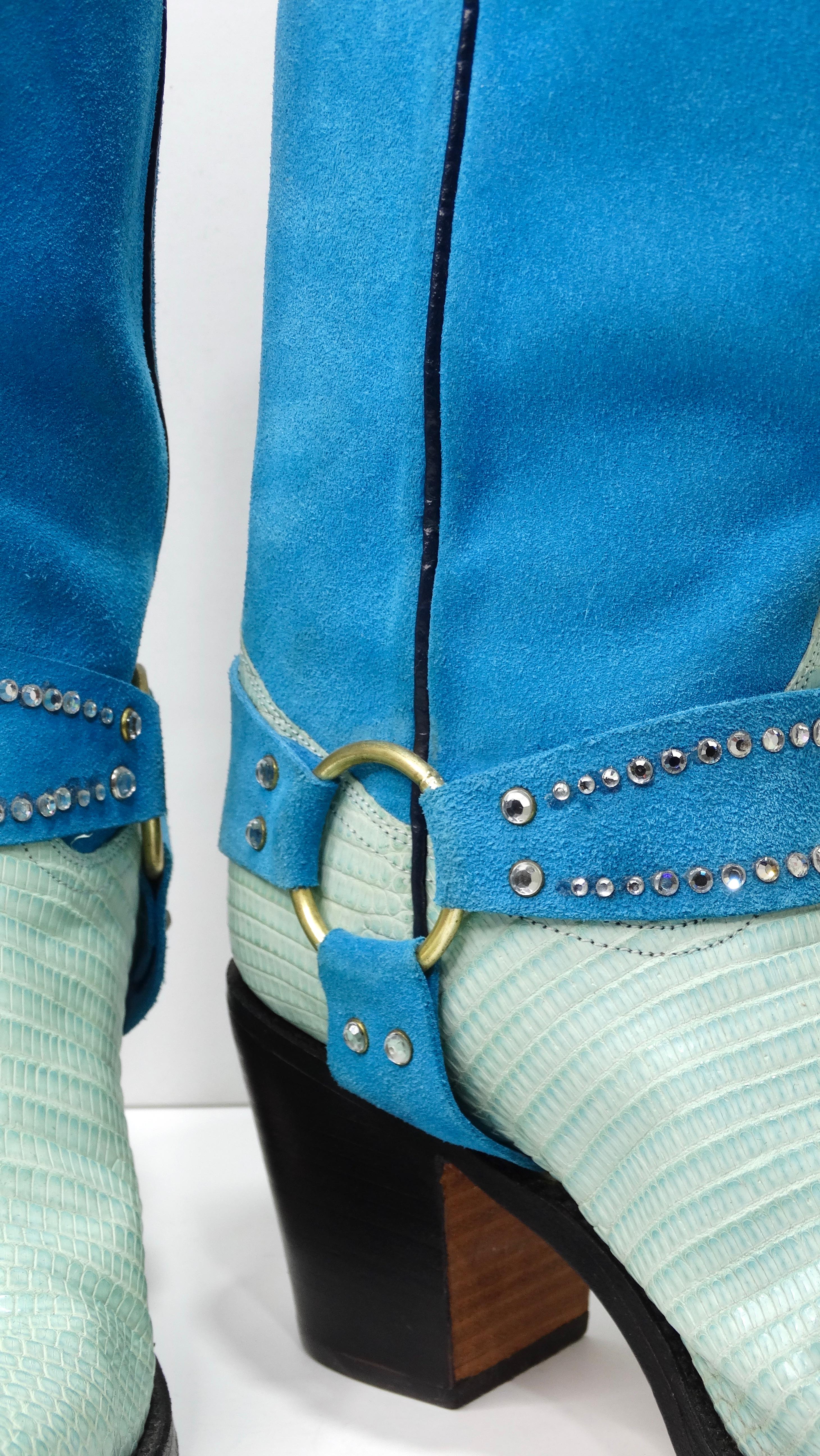 blue suede cowboy boots