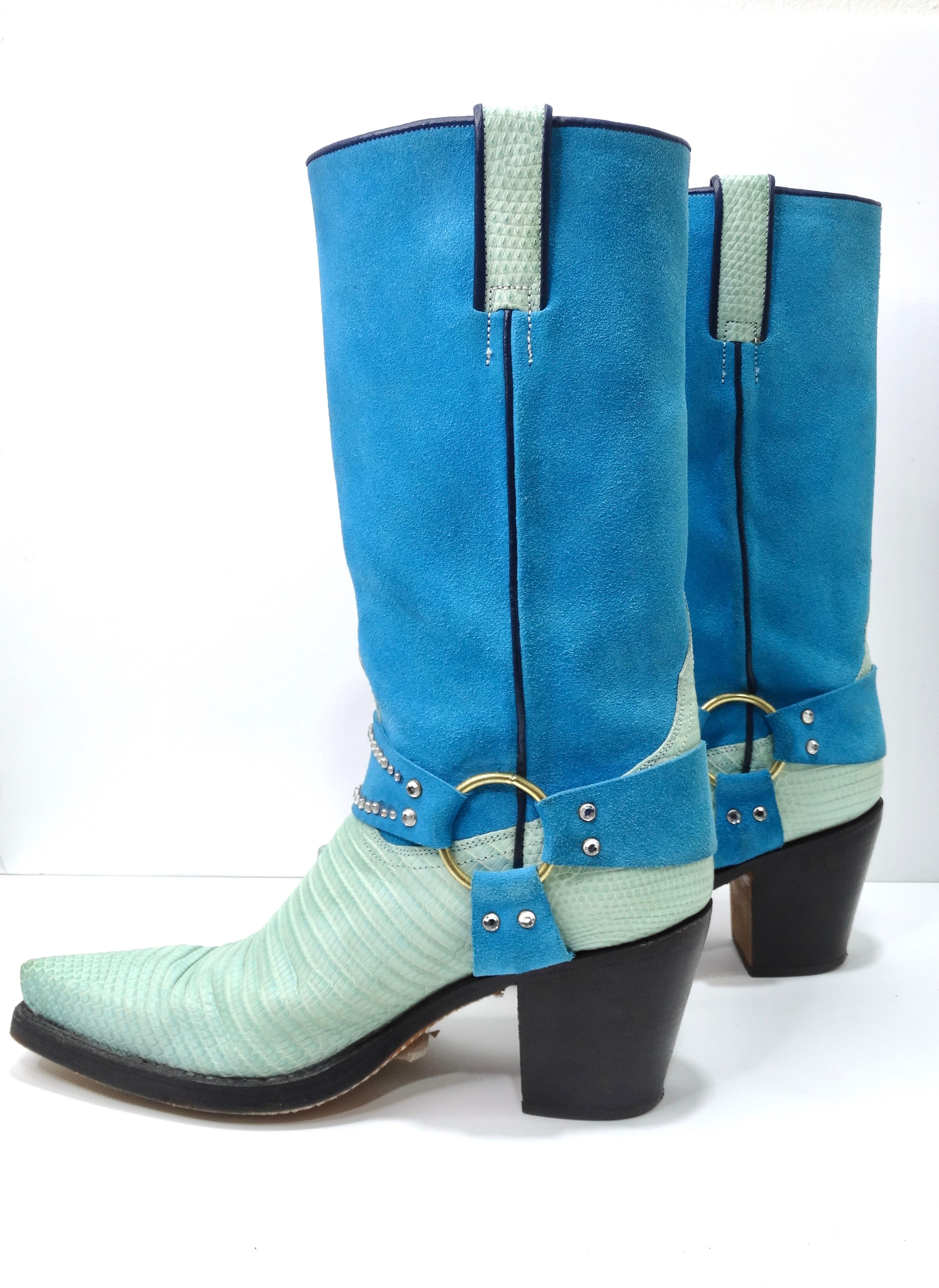 Tony Mora Blue Suede Leather Cowboy Boots In Excellent Condition In Scottsdale, AZ