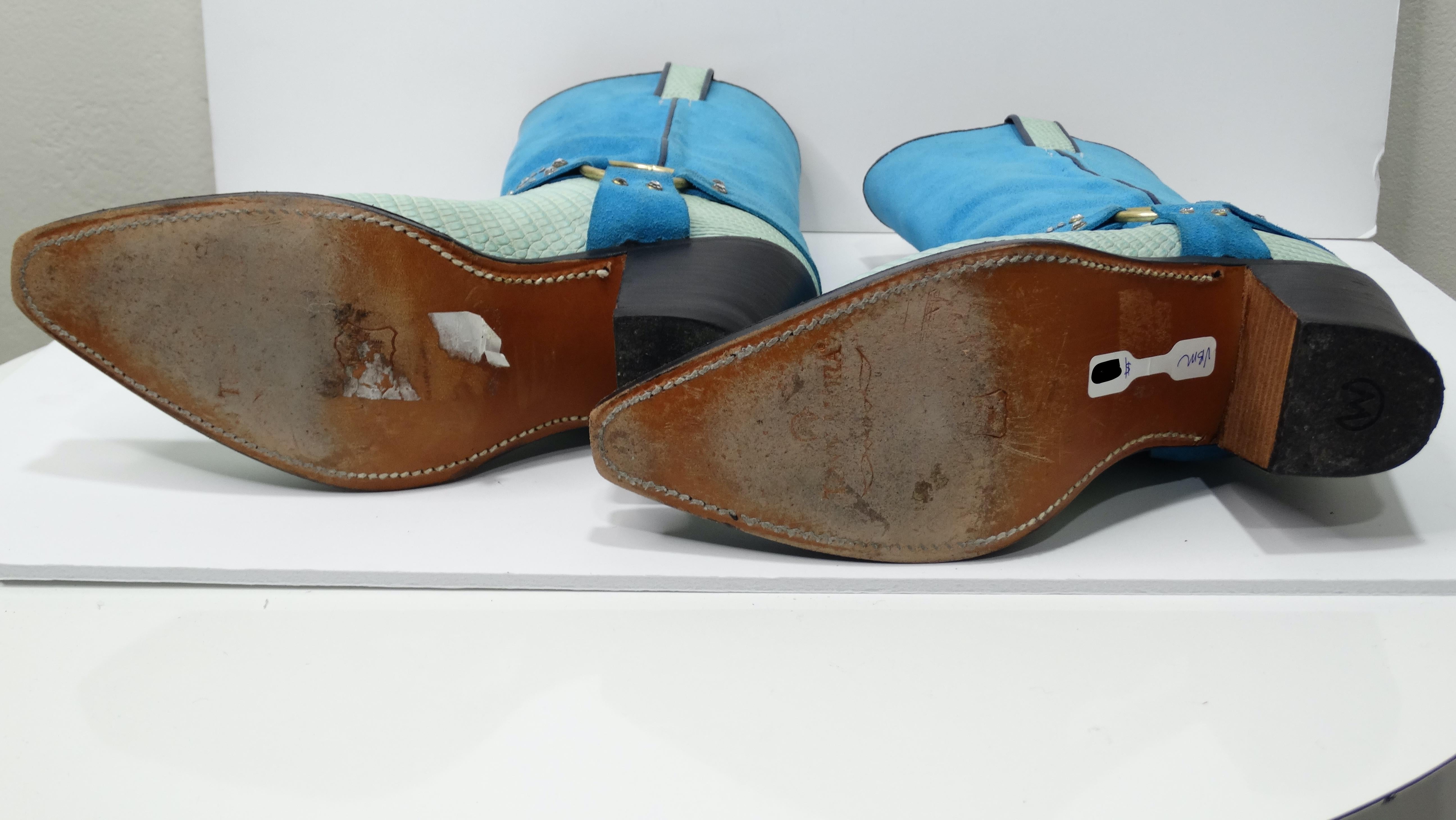 Tony Mora Blue Suede Leather Cowboy Boots 1