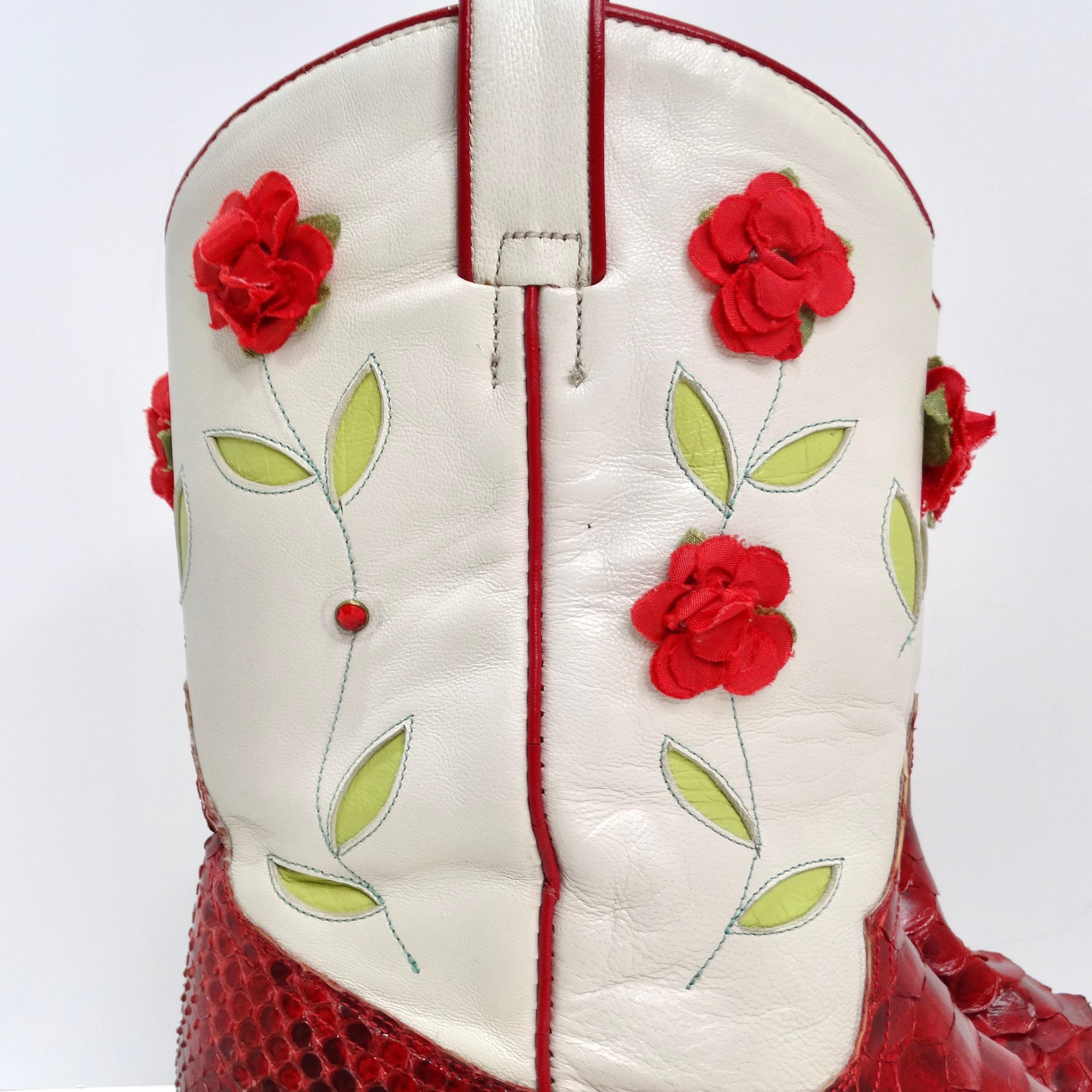 Tony Mora - Bottes de cowboy à fleurs en python rouge en vente 1