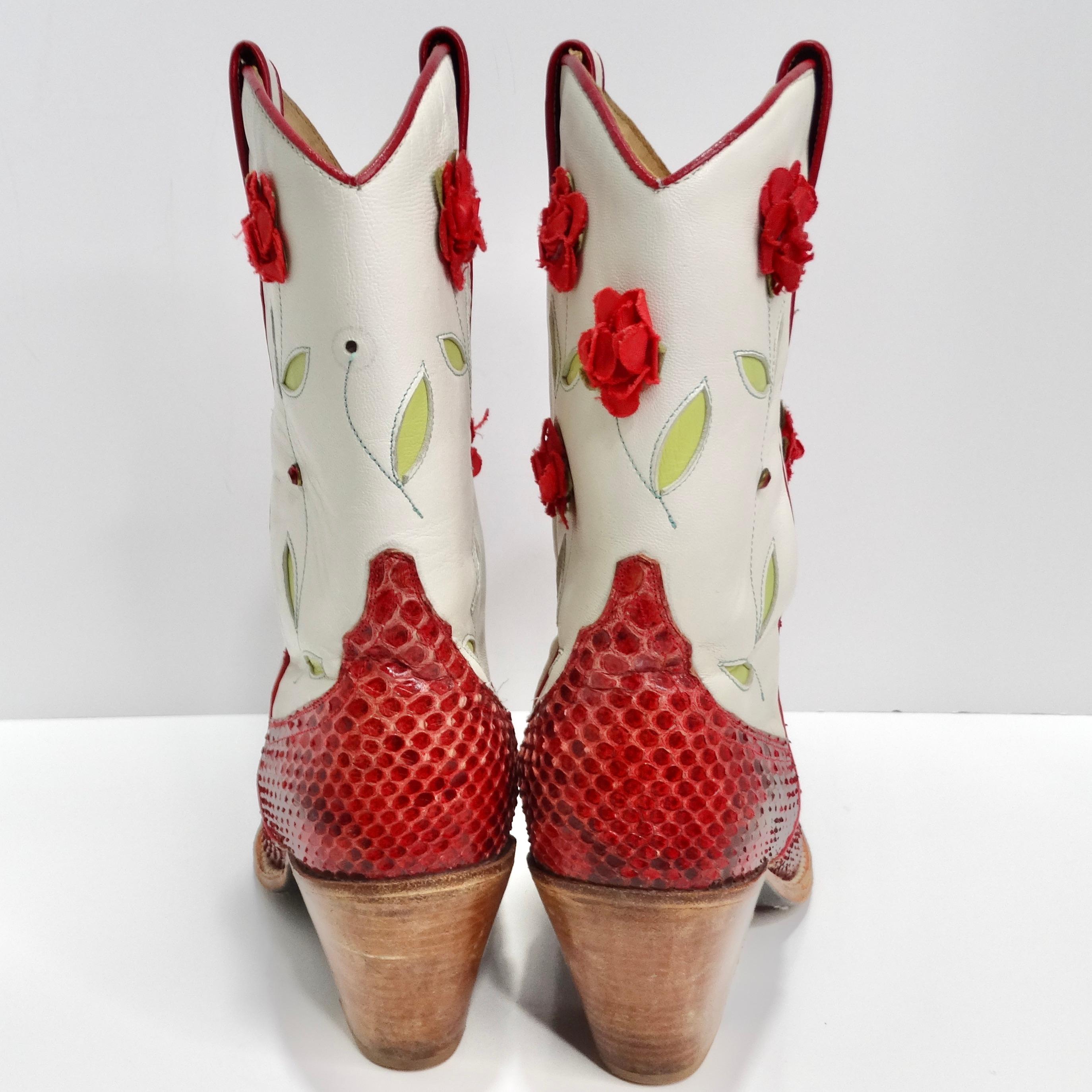 Tony Mora Red Python Floral Cowboy Boots For Sale 2