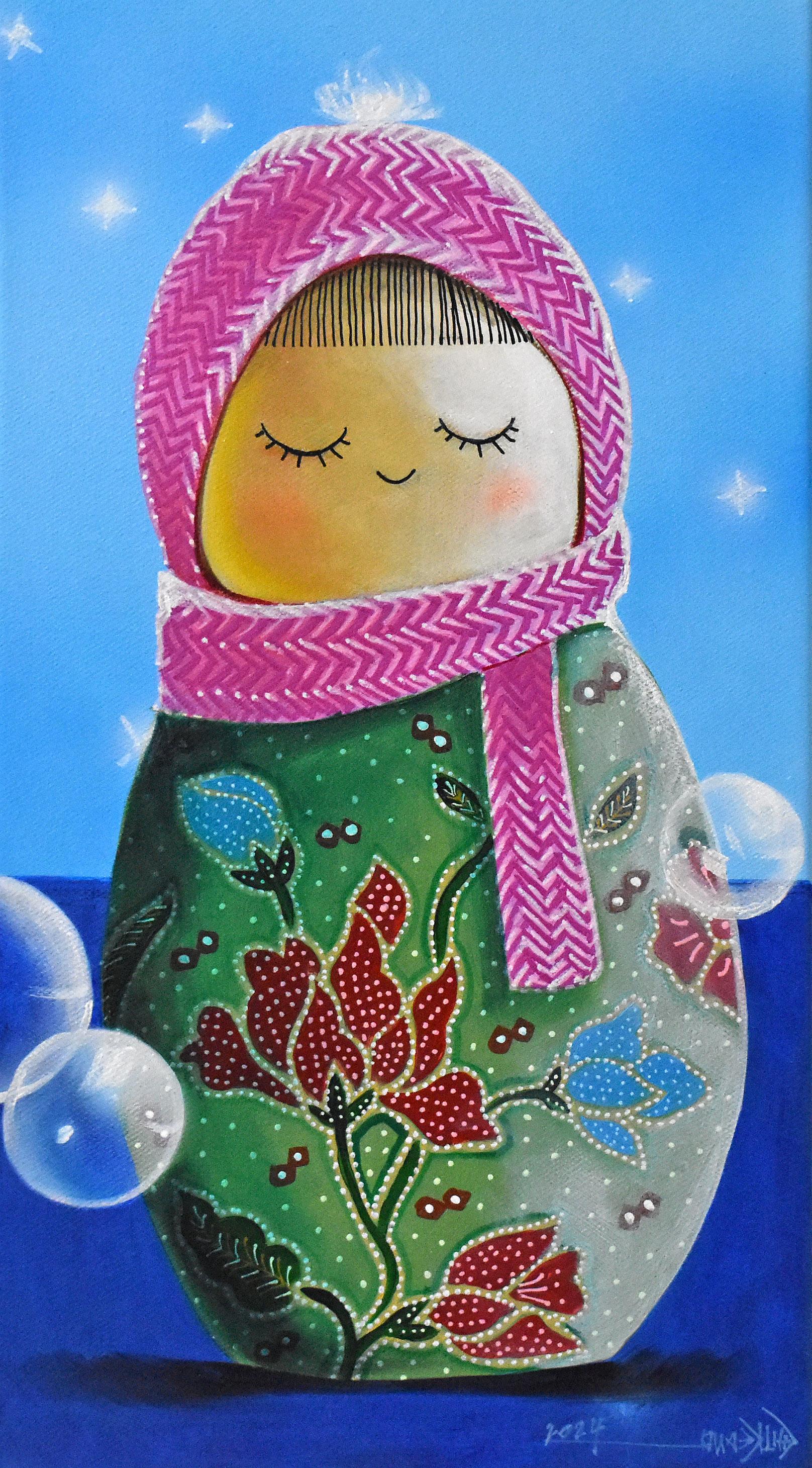 Anak Patung Kokeshi #01 (Beige), Still-Life Painting, von Tony Ng