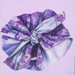 "Colorize • Colorlife #4" Asian batik knot in purple & white painting on canvas