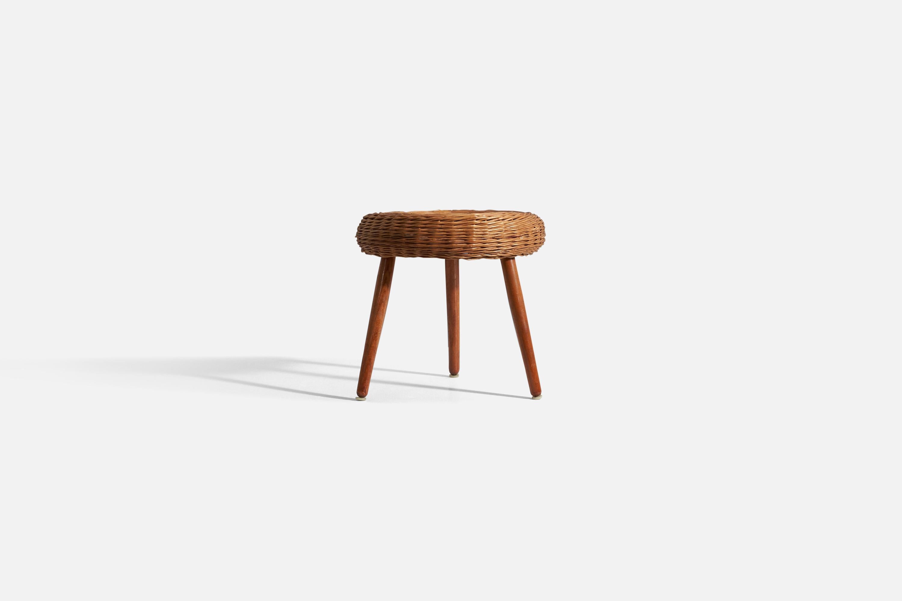 Mid-Century Modern Tony Paul 'Attributed' Stool, Wicker, United States, 1950s For Sale