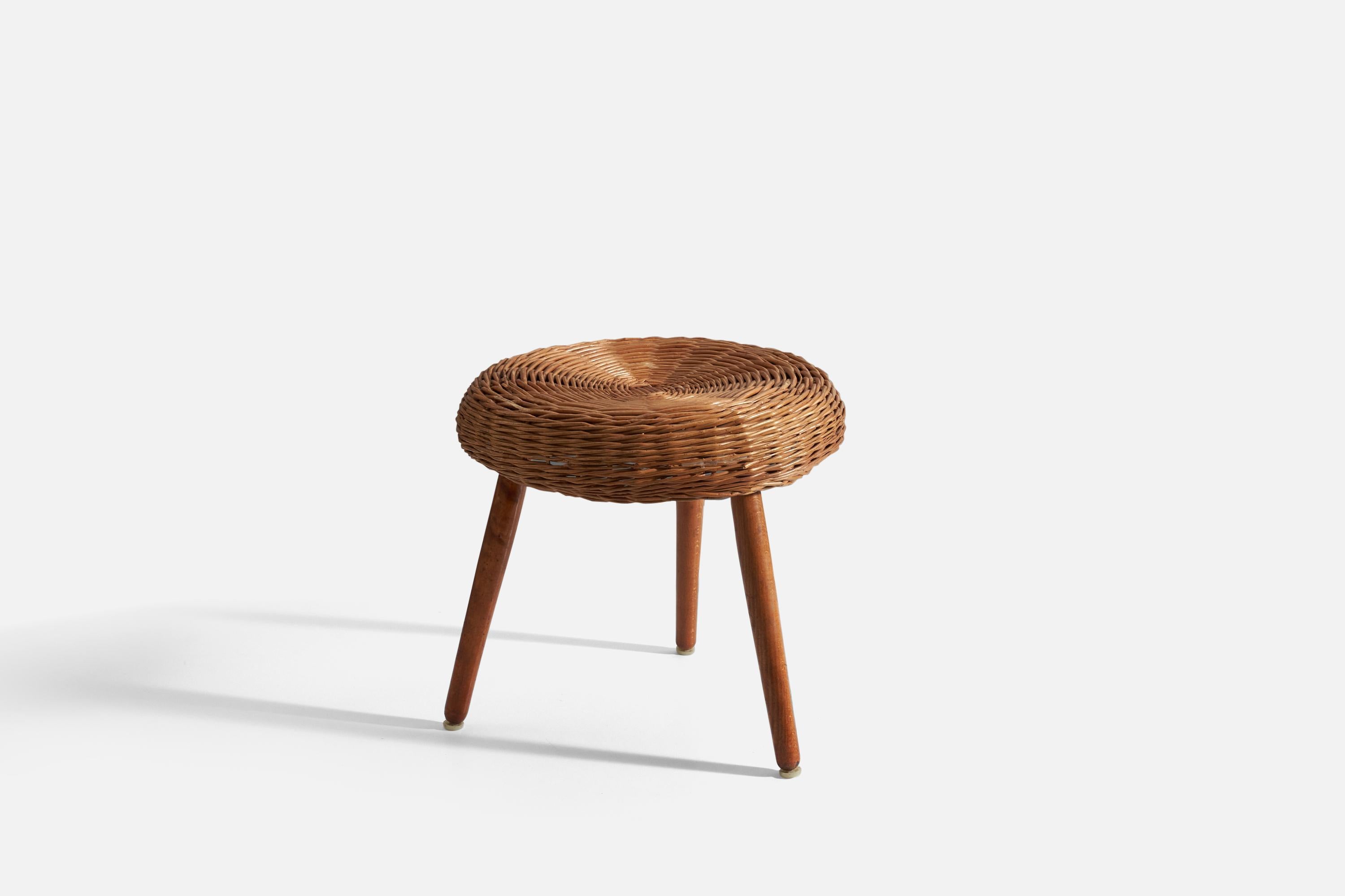 Tony Paul 'Attributed' Stool, Wicker, United States, 1950s In Good Condition For Sale In High Point, NC