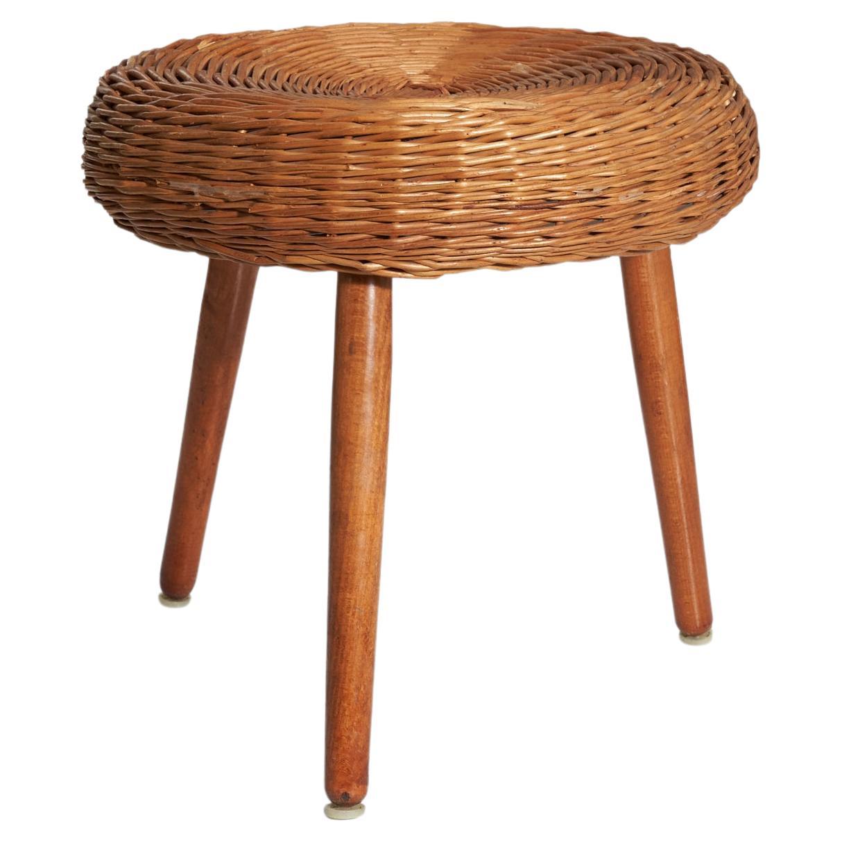 Tabouret « Attribué » de Tony Paul, en osier, États-Unis, années 1950