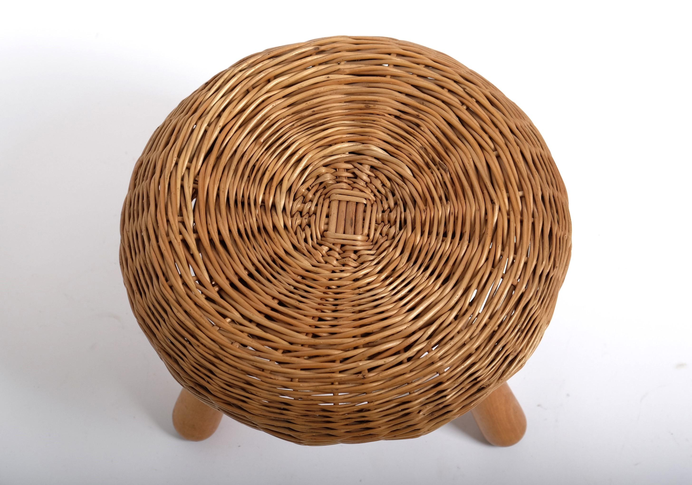Tony Paul 'Attributed' Stool Wicker Wood, United States 1950s For Sale 4