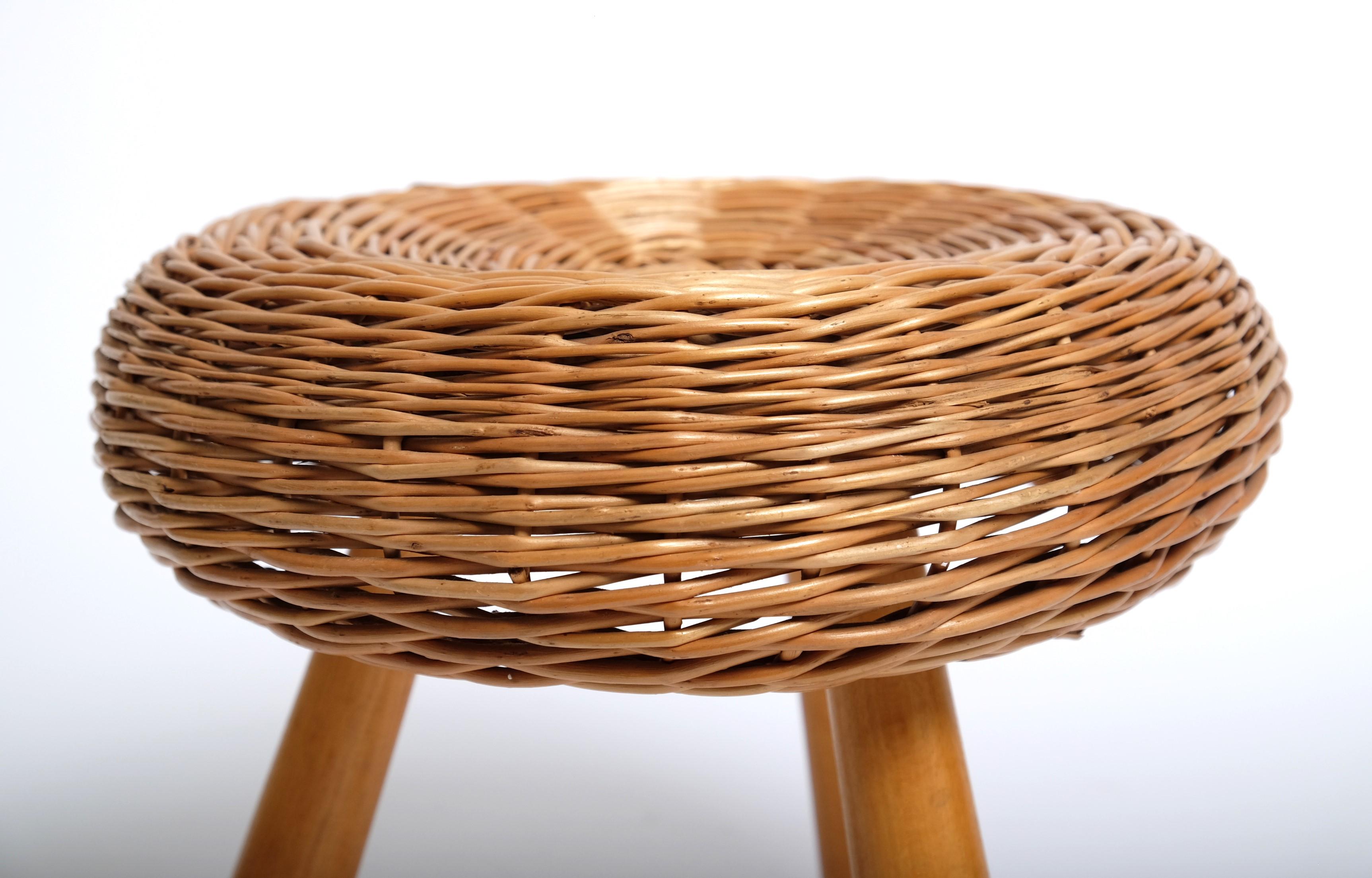 Tony Paul 'Attributed' Stool Wicker Wood, United States 1950s For Sale 5