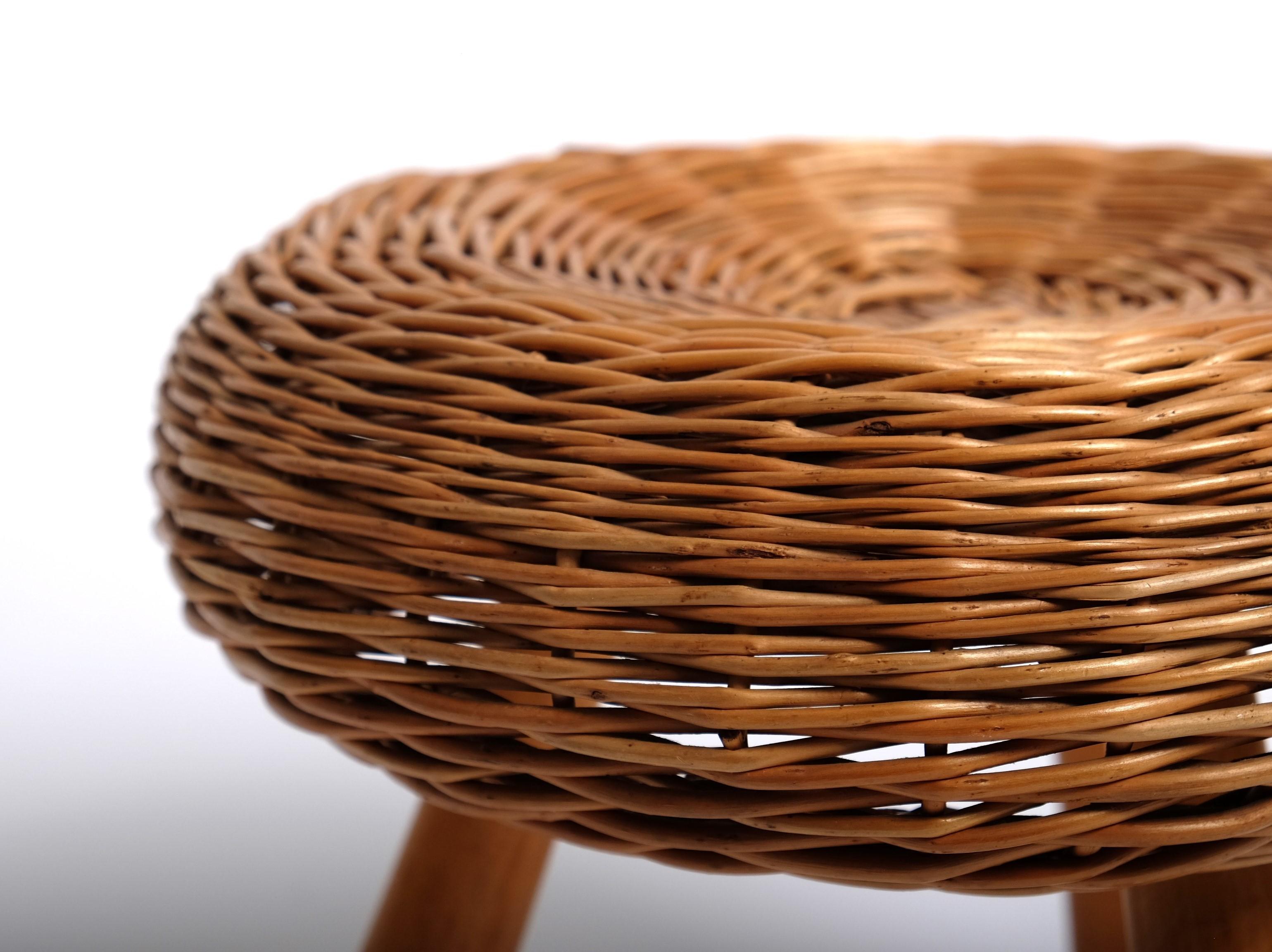 Tony Paul 'Attributed' Stool Wicker Wood, United States 1950s For Sale 6