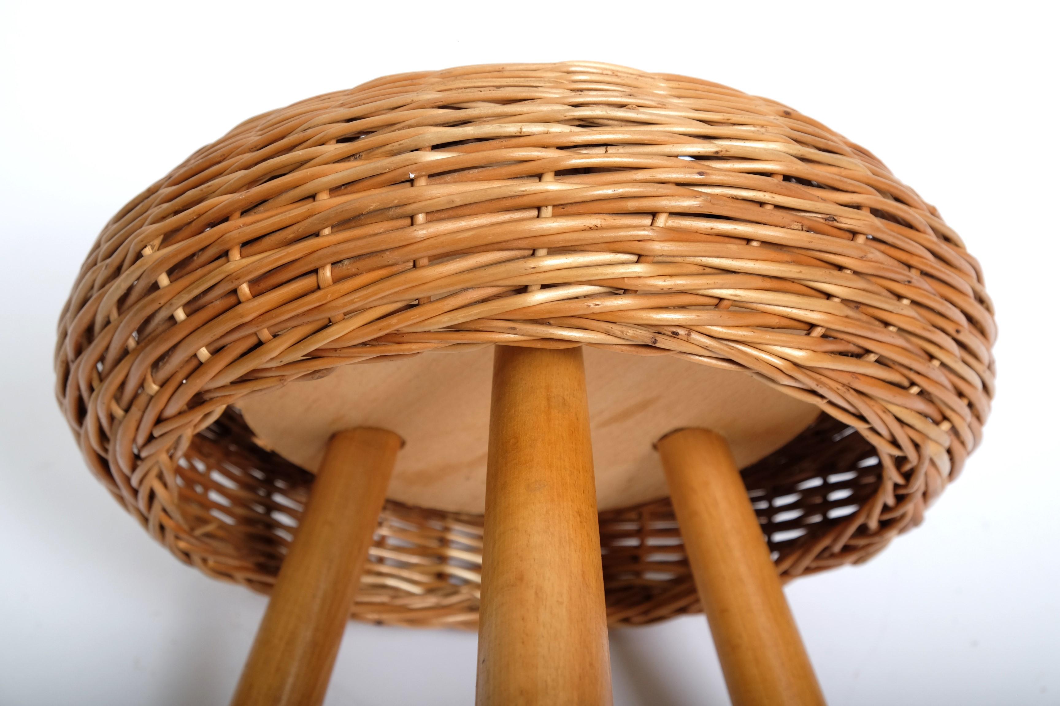 Tony Paul 'Attributed' Stool Wicker Wood, United States 1950s For Sale 8