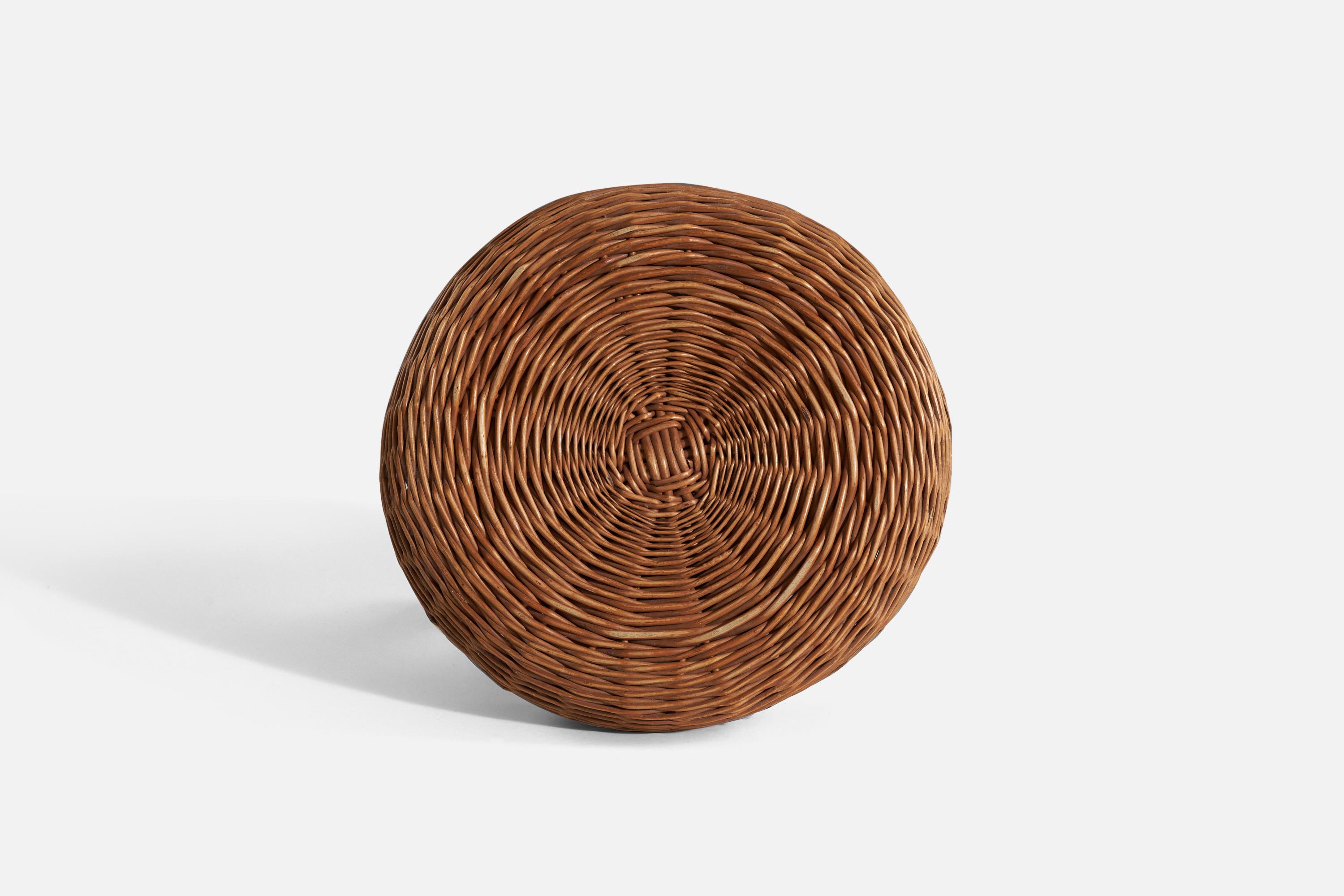 A wicker and wood stool, attributed to Tony Paul, United States, 1950s.
 