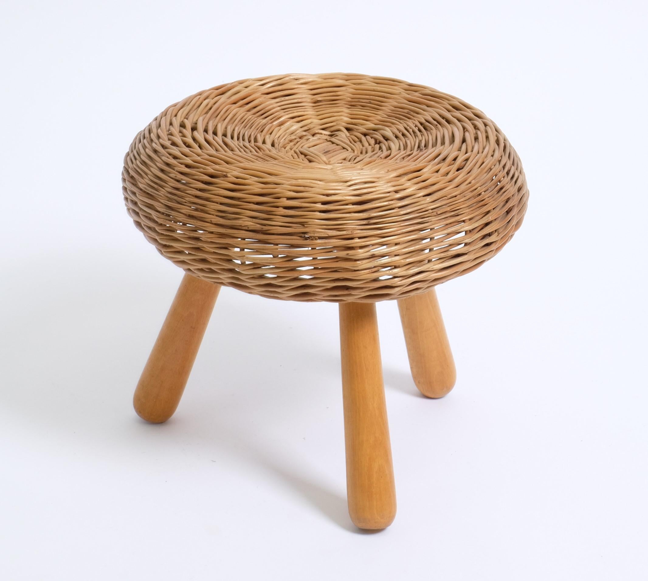Mid-Century Modern Tony Paul 'Attributed' Stool Wicker Wood, United States 1950s For Sale