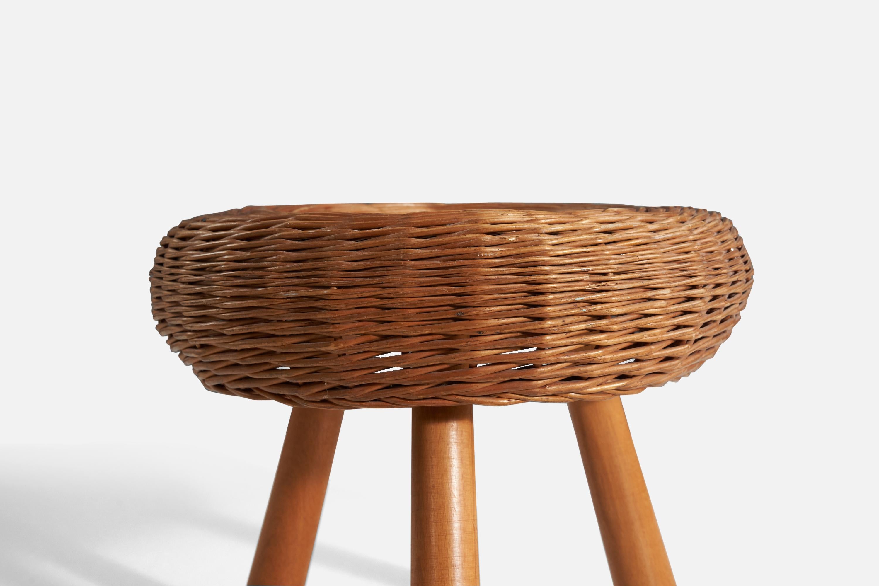 American Tony Paul 'Attributed', Stool, Wicker, Wood, United States, 1950s