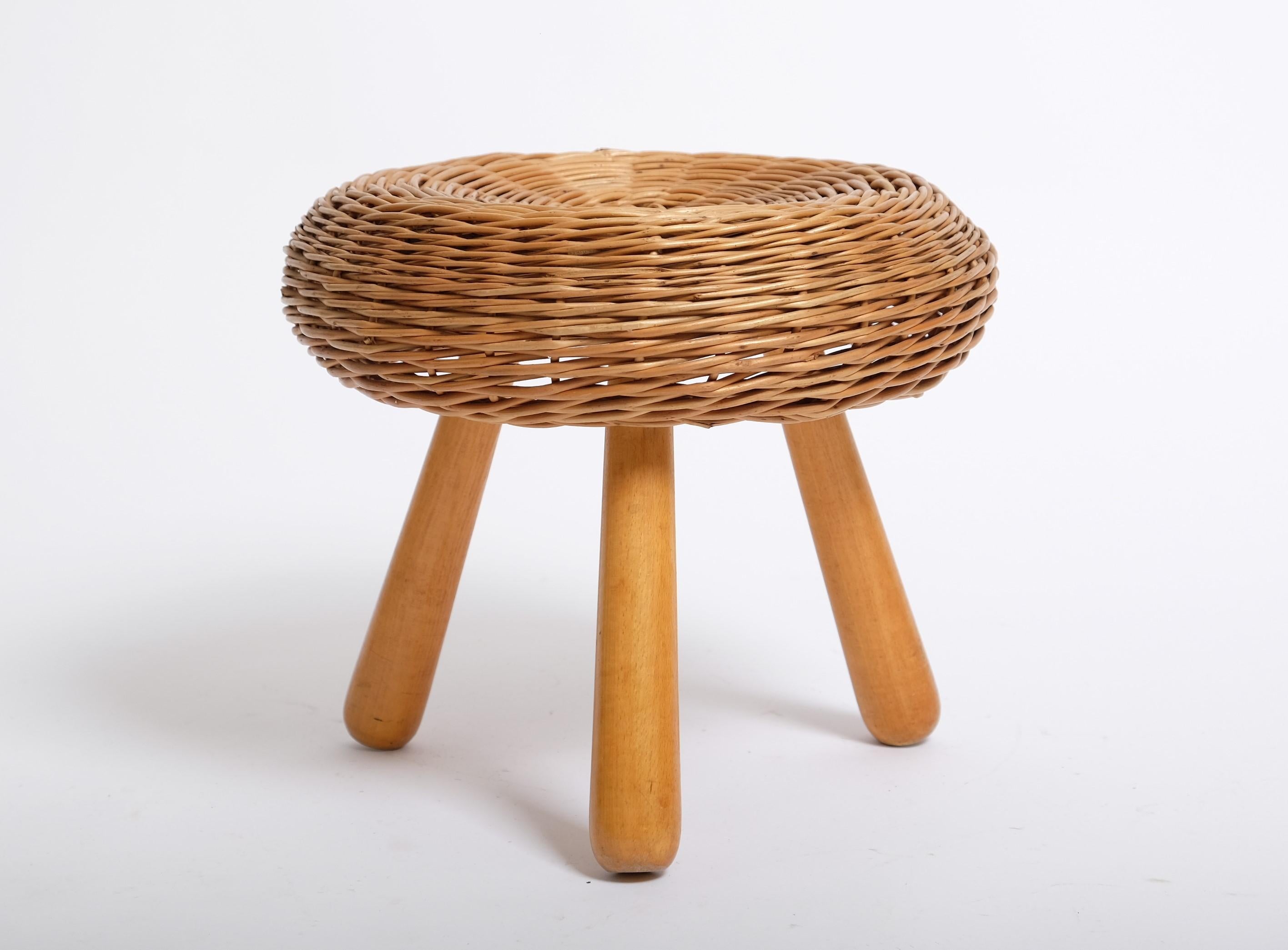 American Tony Paul 'Attributed' Stool Wicker Wood, United States 1950s For Sale