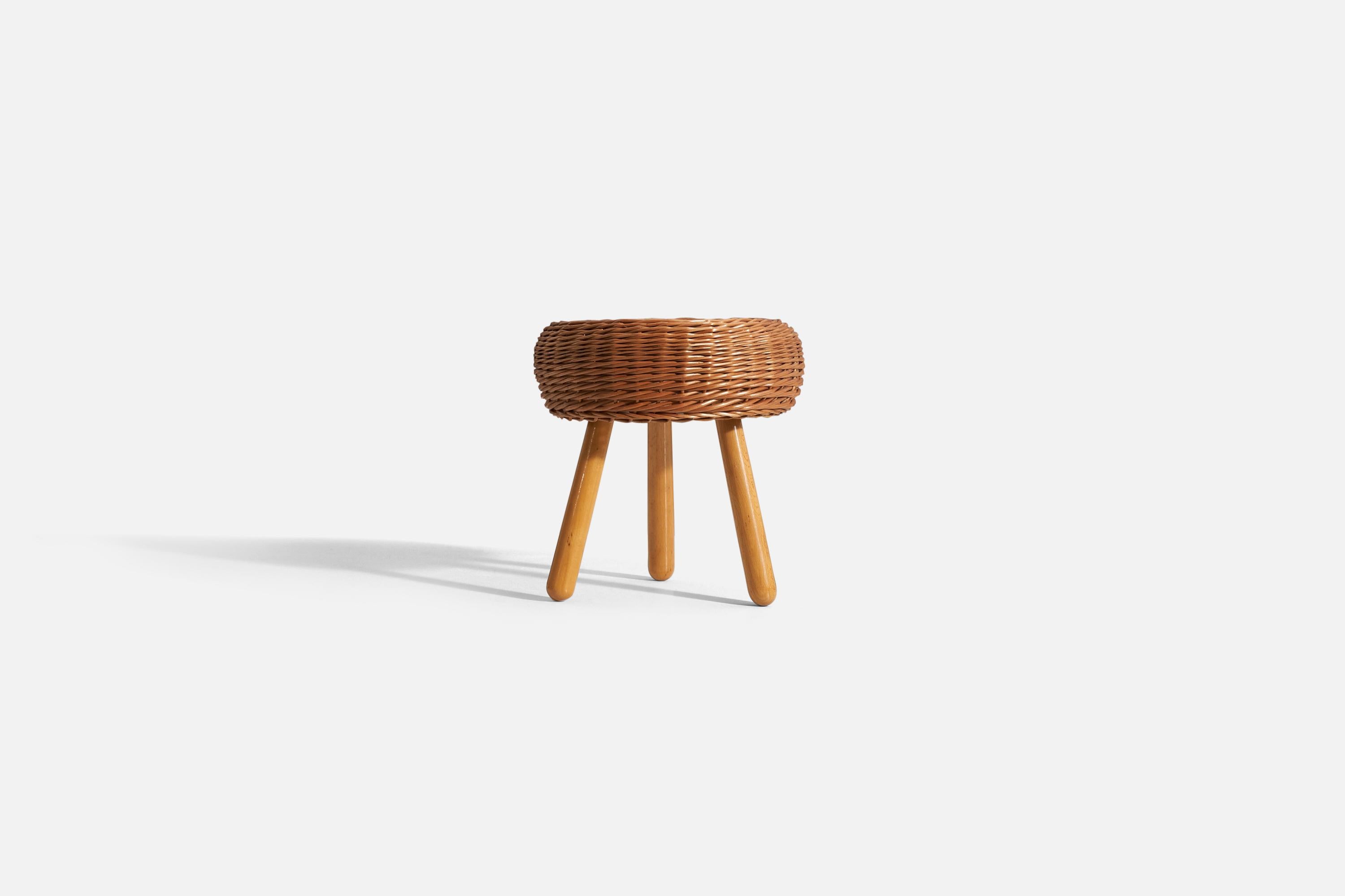 American Tony Paul 'Attributed', Stool, Wicker, Wood, United States, 1950s For Sale