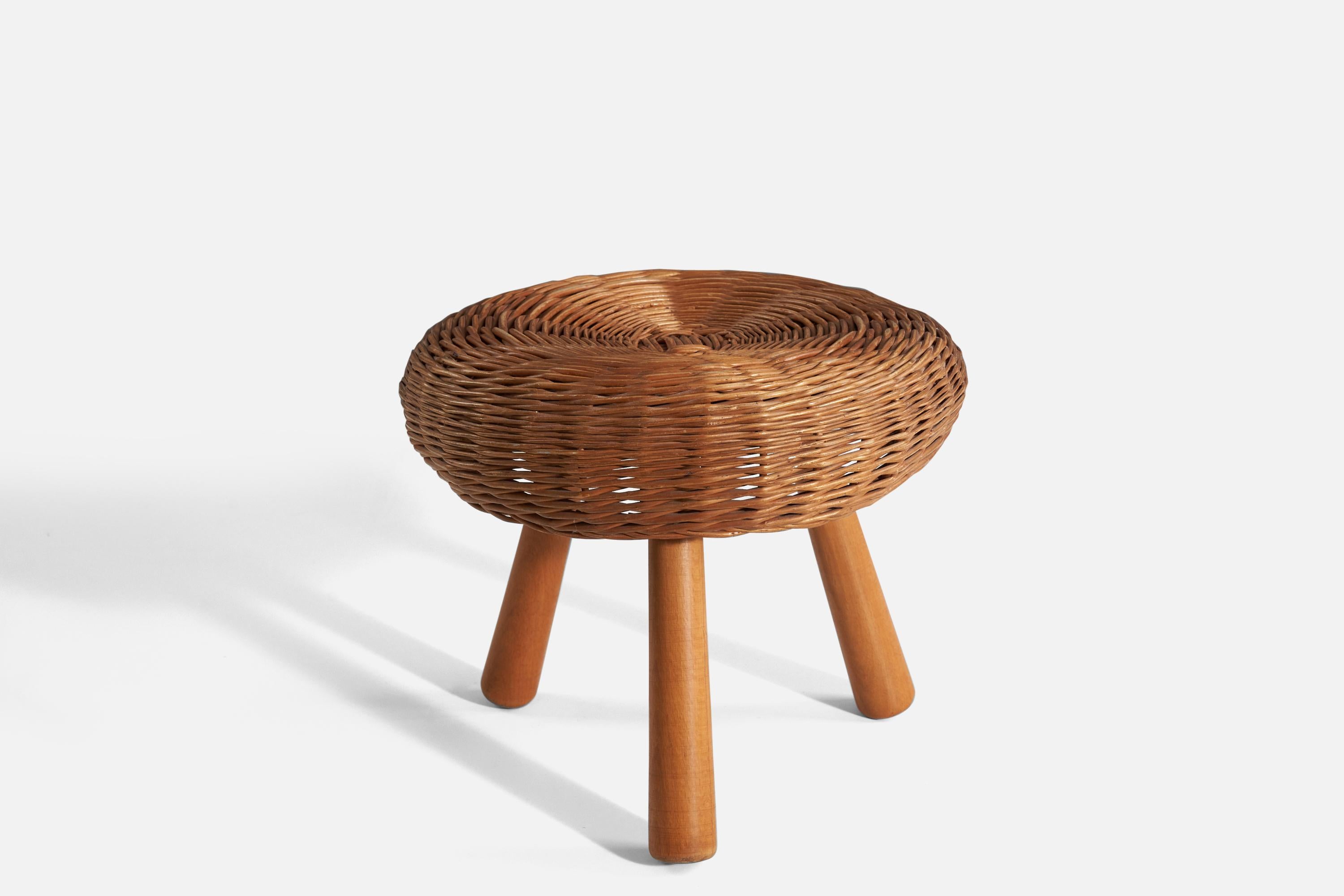 Tony Paul 'Attributed', Stool, Wicker, Wood, United States, 1950s In Good Condition In High Point, NC