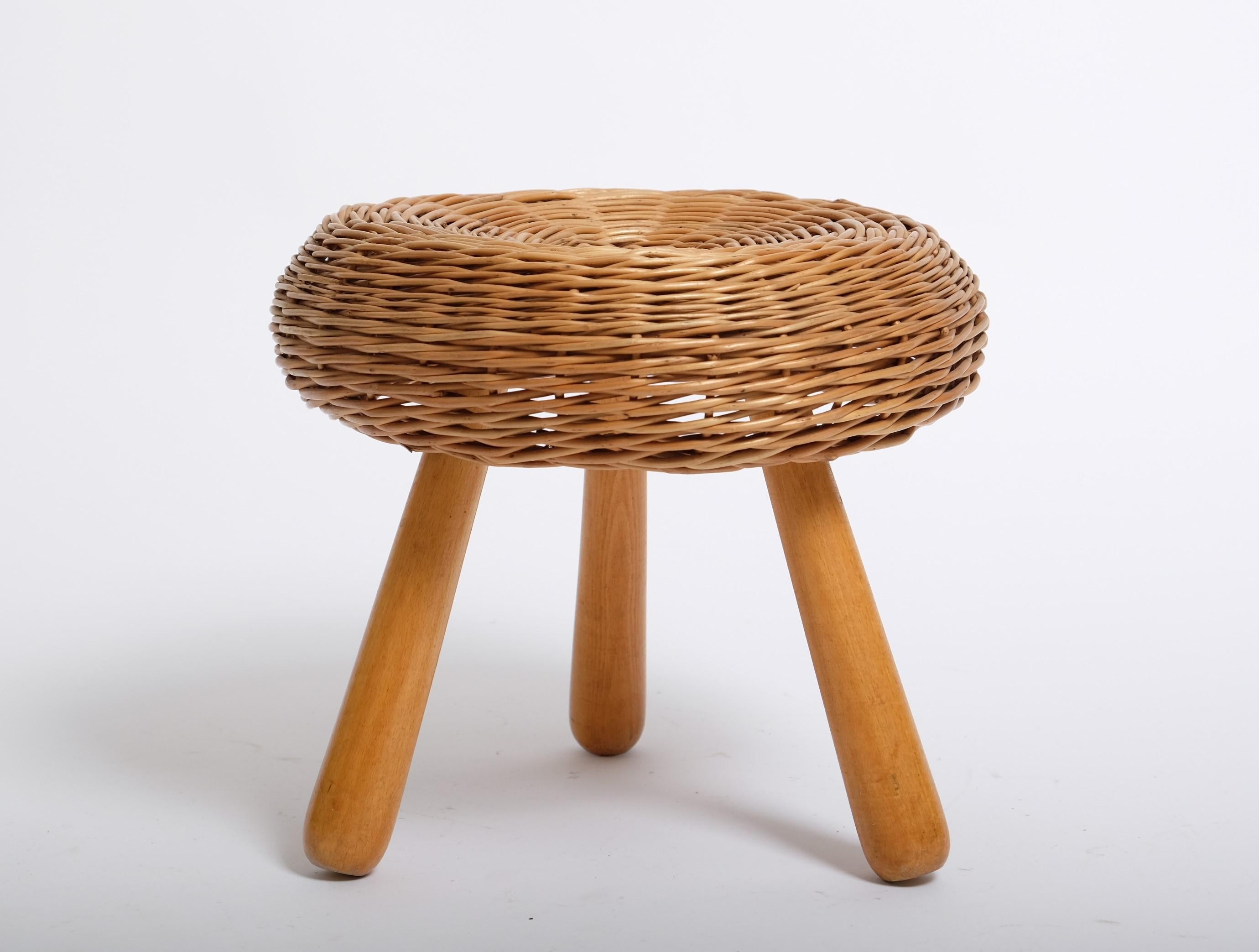 Tony Paul 'Attributed' Stool Wicker Wood, United States 1950s In Good Condition For Sale In München, BY