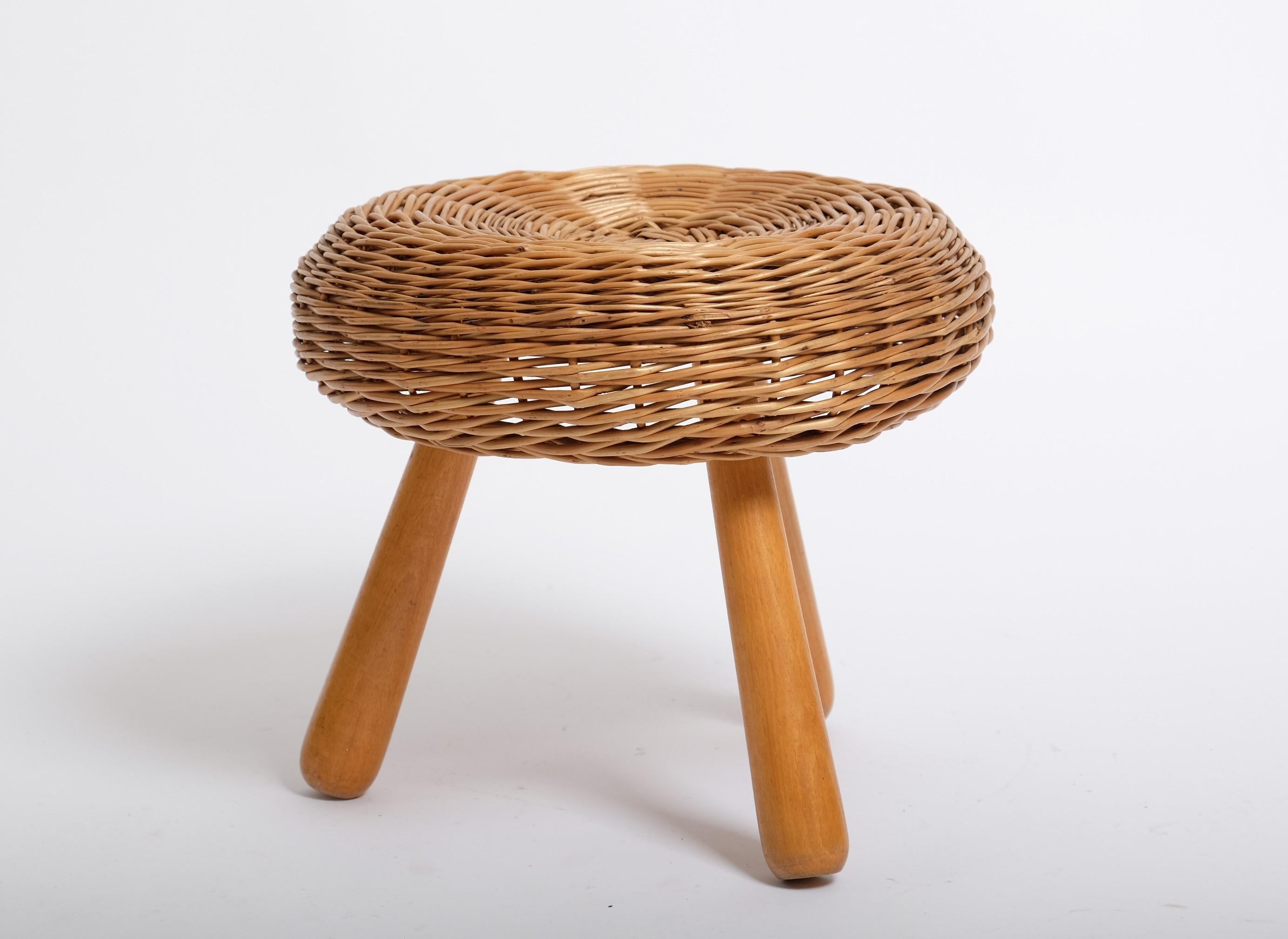 Mid-20th Century Tony Paul 'Attributed' Stool Wicker Wood, United States 1950s For Sale