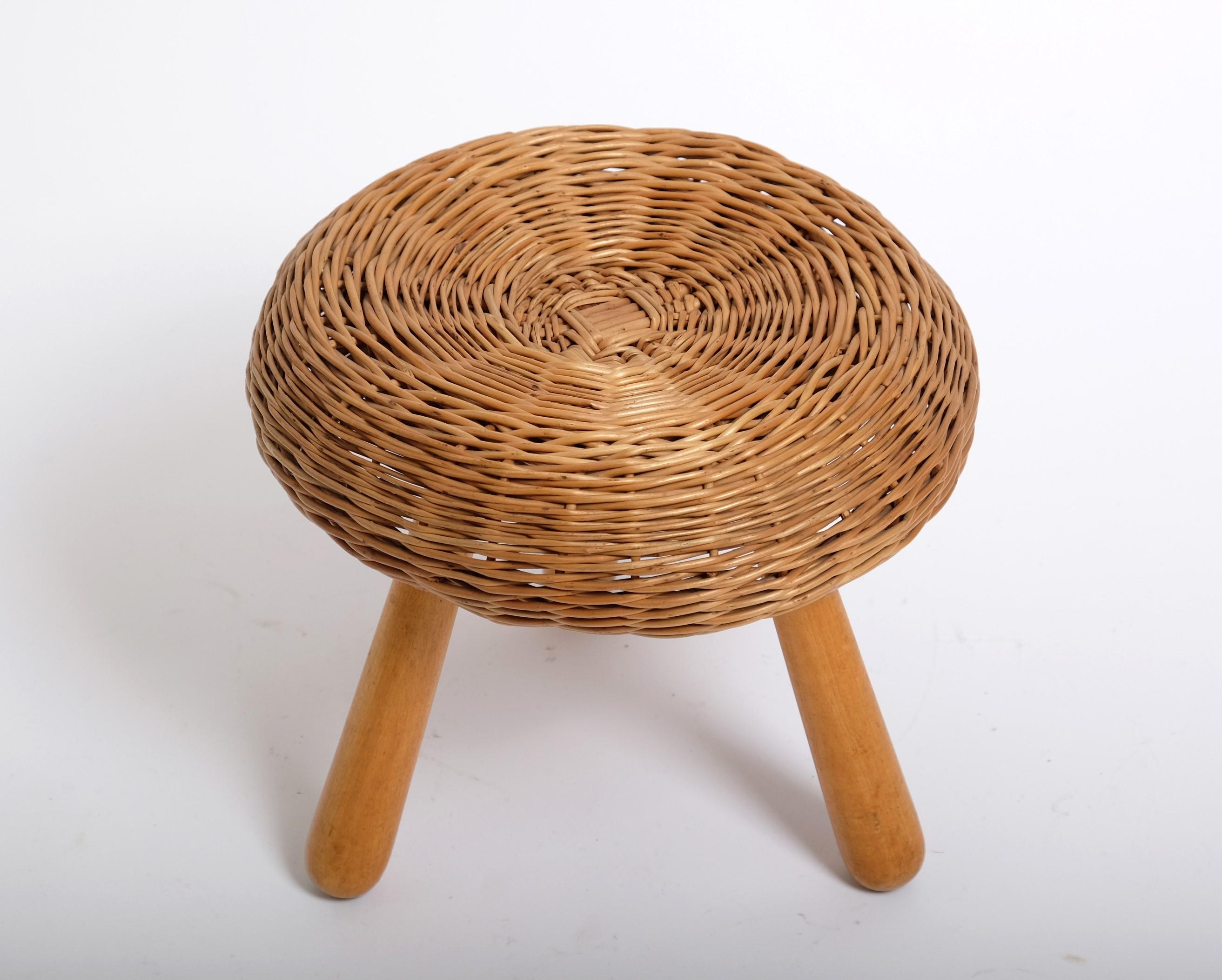Tony Paul 'Attributed' Stool Wicker Wood, United States 1950s For Sale 1